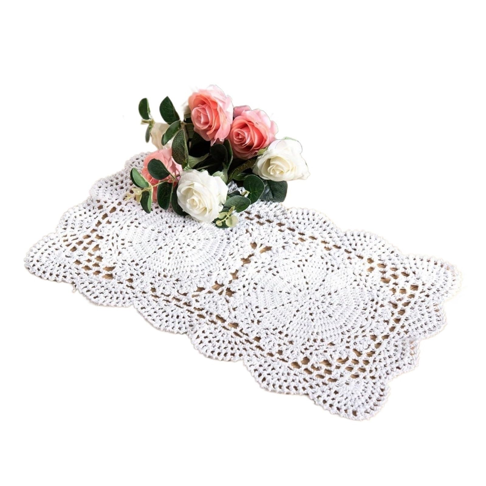 Cotton Coasters 4pcs Rectangle Crochet Cotton Lace Doily Handmade Table Coaster Placemat Set(White)