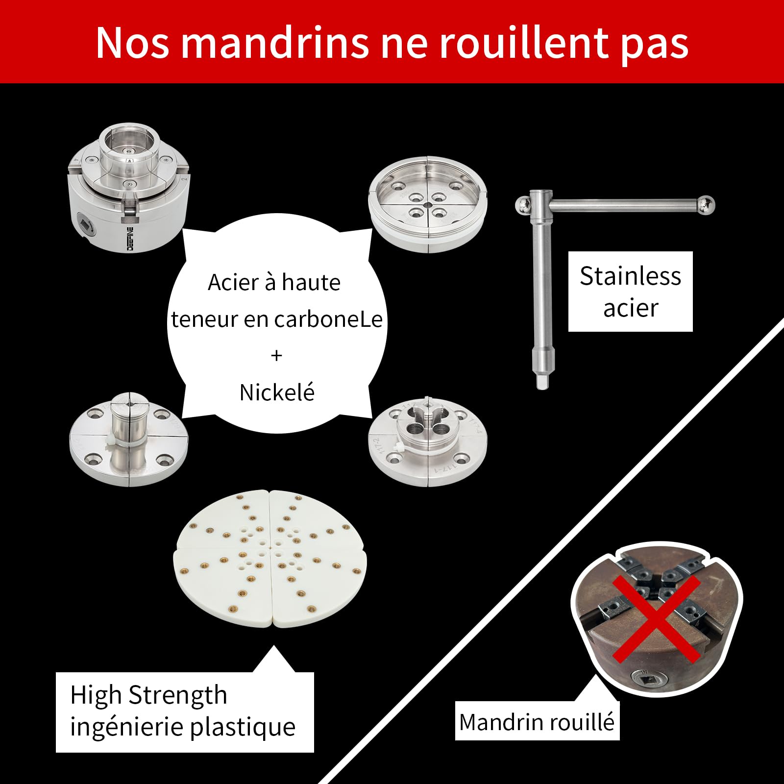Mandrin de tour à bois,100mm 4 Mâchoires mandrin de tour centrage automatique M33(5)