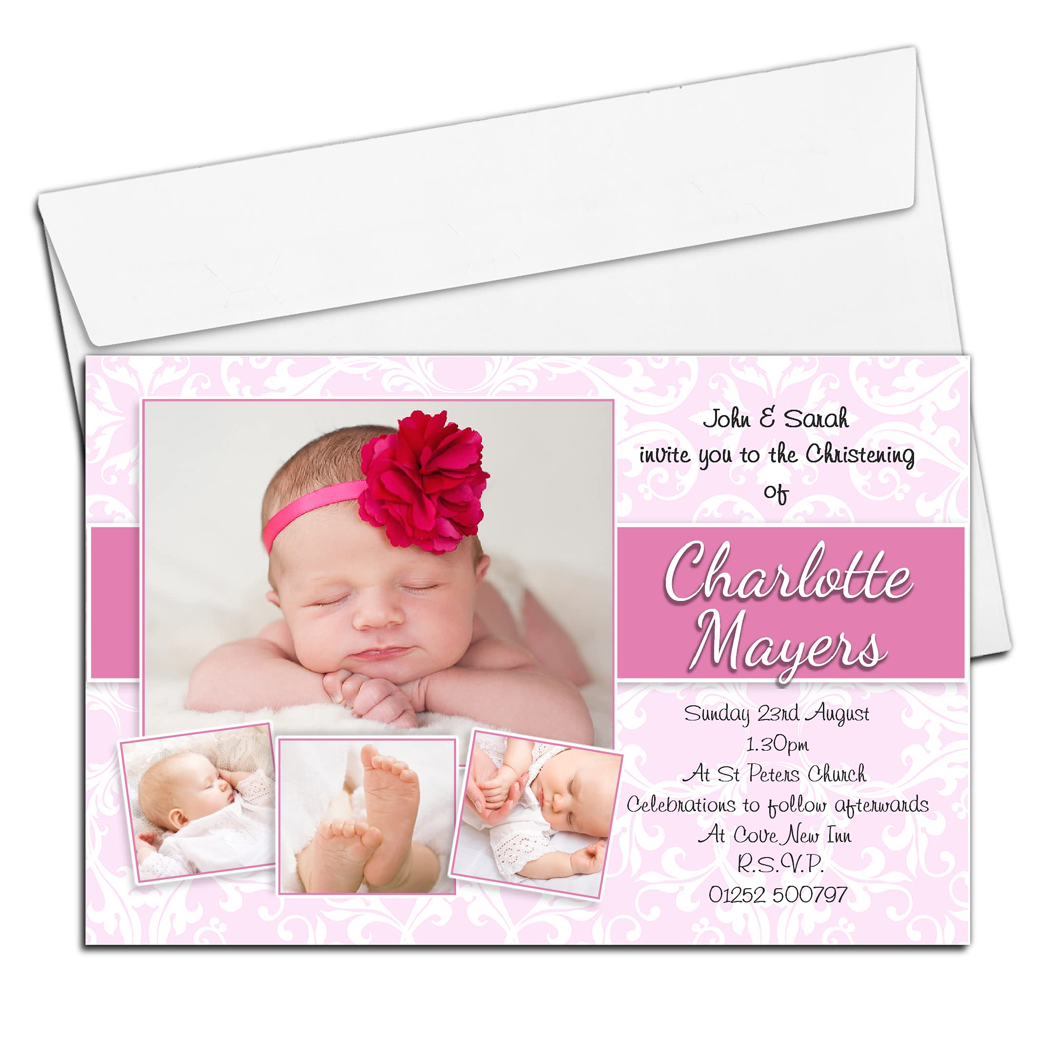 10 Personalised Girls Christening Baptism Photo Invitations Invites N98 with envelopes