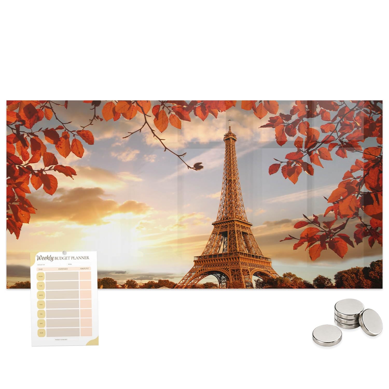 Menú y Pizarra Magnética para Restaurantes y Cafeterías 100x70 Torre Eiffel | Tablero Imantado | Cristal Templado | Mural de Pared | Placa de Acero | Cartelera Informativa | Organizador de Tareas