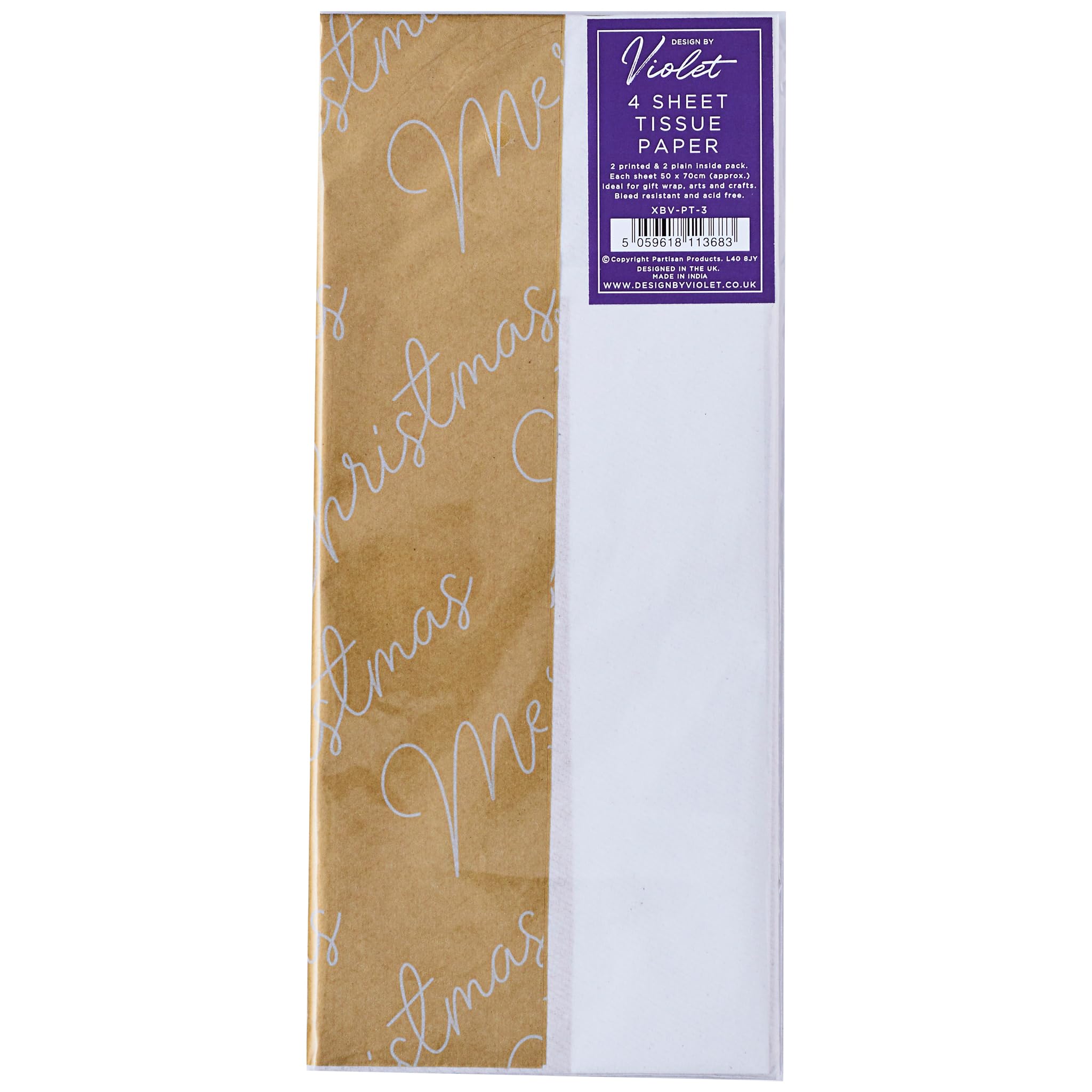 Design By Violet Gold/White Christmas Merry Christmas Text 4 Sheets Decorative Tissue Paper For Gift Wrapping Present Crafts Wrapping Paper 50Cm X 70Cm - Festive Tissue Paper - Christmas Tissue Paper