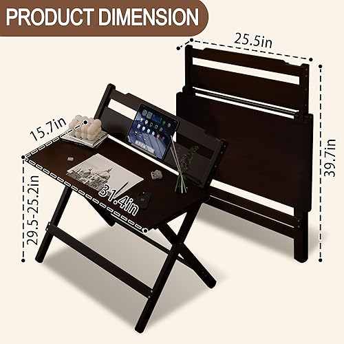 Miniatura 2 de Escritorio plegable de bambú, escritorio de nogal moderno de mediados de siglo de 31 pulgadas con altura ajustable, escritorio para computadora de