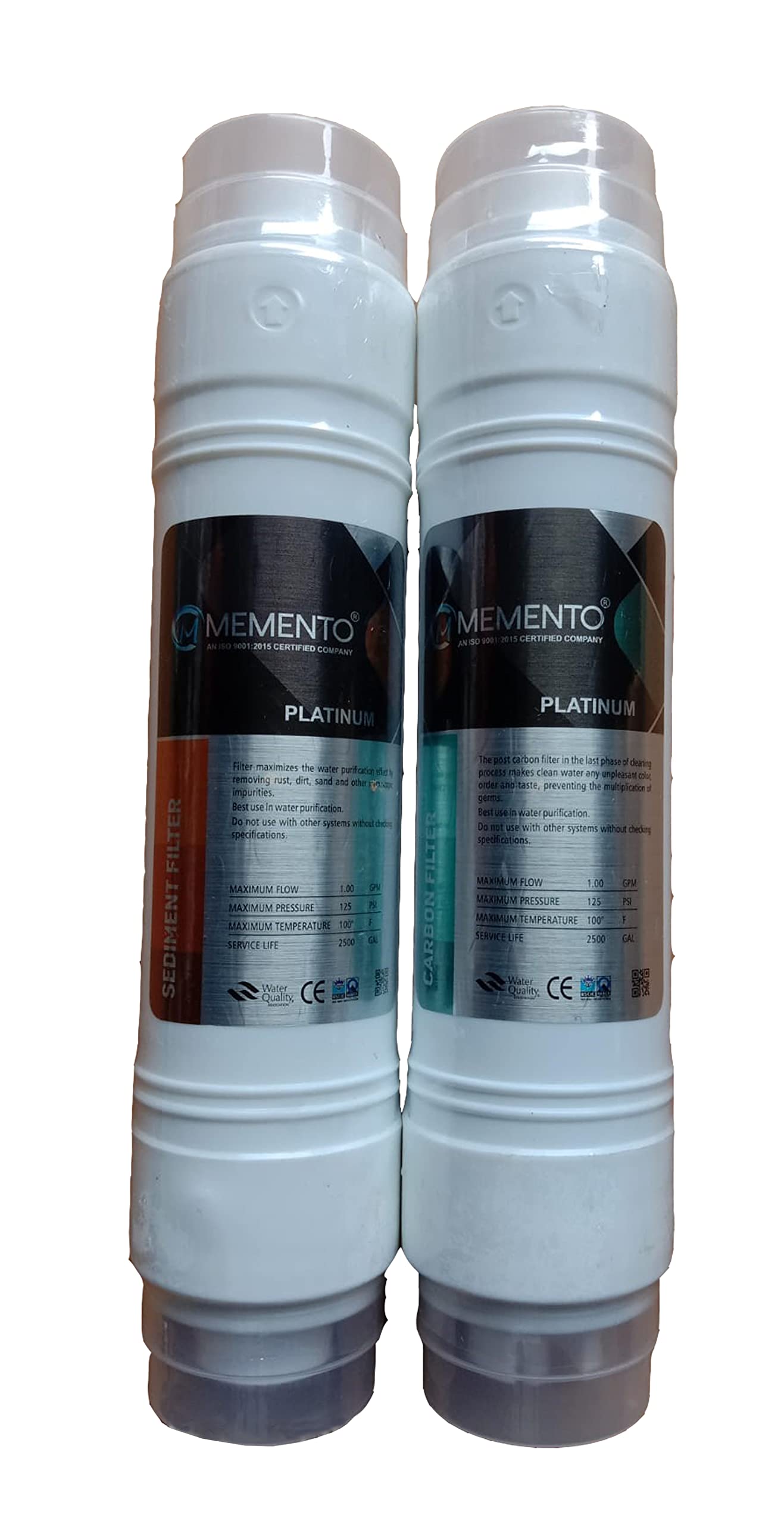 MEMENTO? Platinum | Inline Carbon Filter (Suitable for Both pre/Post Fittings) Suitable for Almost All RO Filters (10" inch) | (1 Carbon Filter)