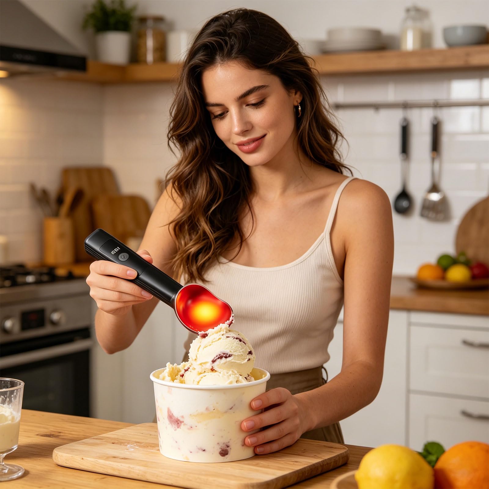 Utensile riscaldato Alimentato a Batteria per Gelato e Yogurt Freddo con capacità Lunga Durata 3200 mAh Utensile per Gelato con Display LED e Impugnatura ergonomica
