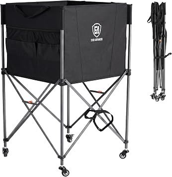 EVER ADVANCED Rolling Ball Storage Cart Lockable Wheels, 33x22.8in/45x25in Collapsible Garage Sports Equipment Organizer for Volleyball Basketball Tennis Toy Storage Multi-Sport Family Gym