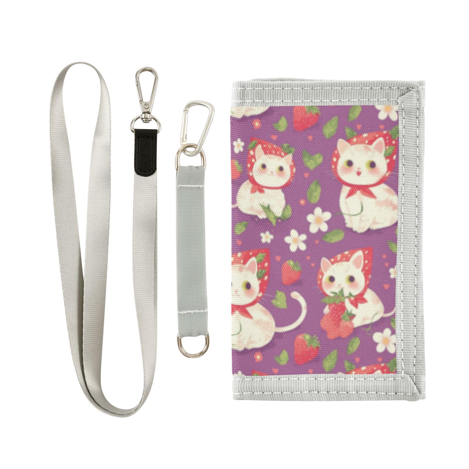 Wusikd Cat Strawberry Kids Wallet for Boys Girls Flowers Toddler Trifold Wallet Novelty Wallet for Teens Women Men