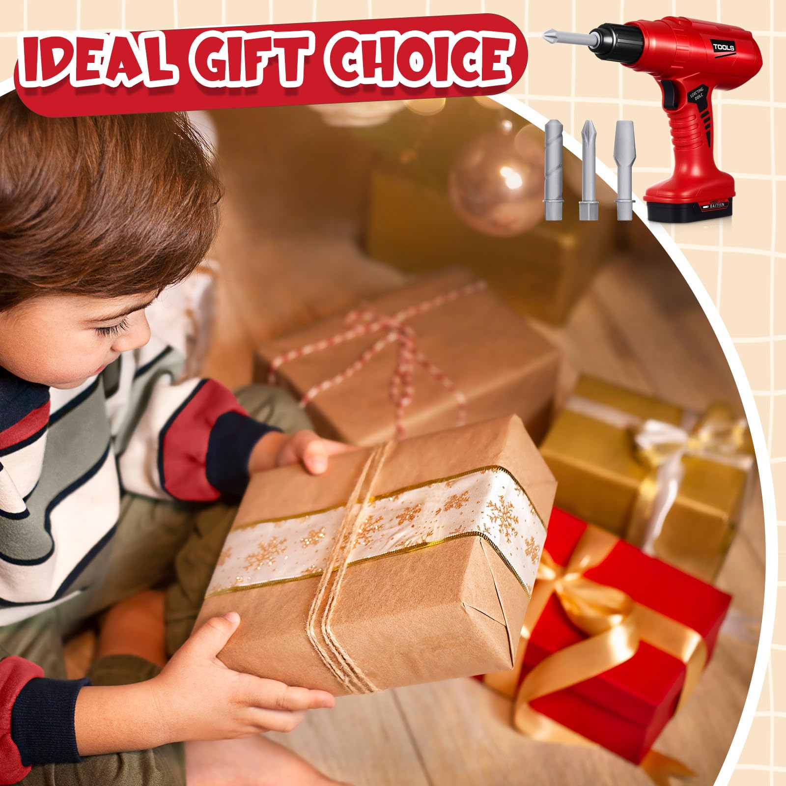 Juego de taladro de juguete con 3 brocas intercambiables para niños, herramienta de juego de simulación eléctrica con sonido realista, herramientas de juguete de construcción, regalos de 7