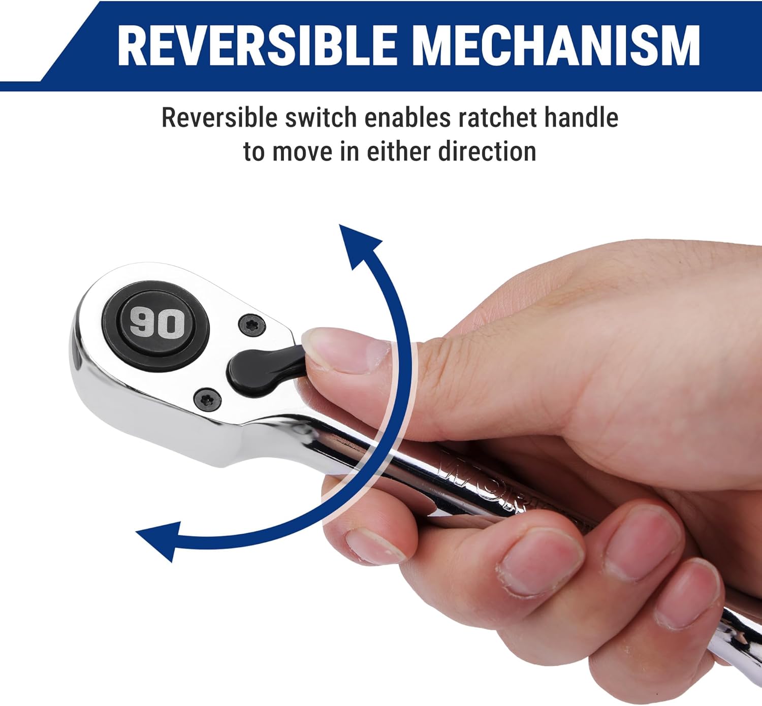WORKPRO 3-Piece Low-Profile Drive Ratchet, 1/4", 3/8", 1/2" 90-Tooth Quick-Release Ratchet Wrench, Reversible, 4° Swing, CR-MO Compact Drive Head, Full Polished, Gifts for Men