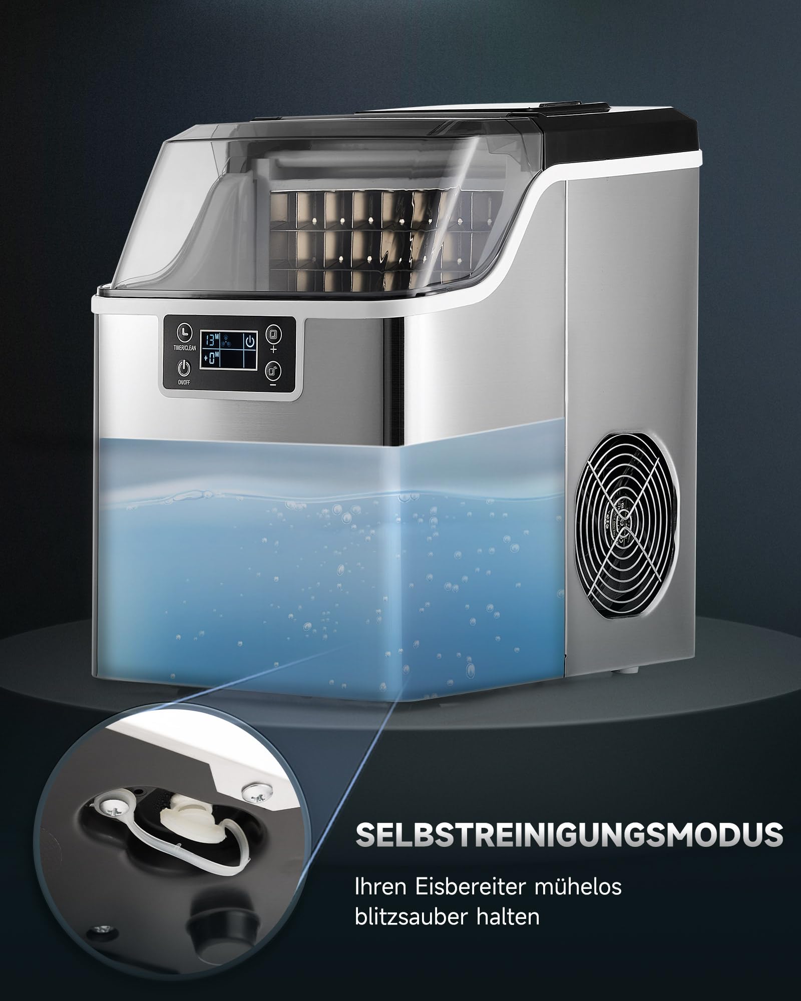 CO-Z Eiswürfelmaschine 22kg/24h, Edelstahl Eiswürfelbereiter mit Selbstreinigung, 24 Würfel in 11-20 Min, LCD-Display Eismaschine für Zuhause, Büro, Bar und Gastronomie