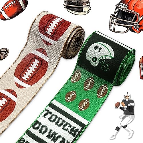 2 rollos de cintas de fútbol de 10 yardas de 2.5 pulgadas, cinta de arpillera con borde de alambre de súper tazón de fútbol deportivo, cinta de