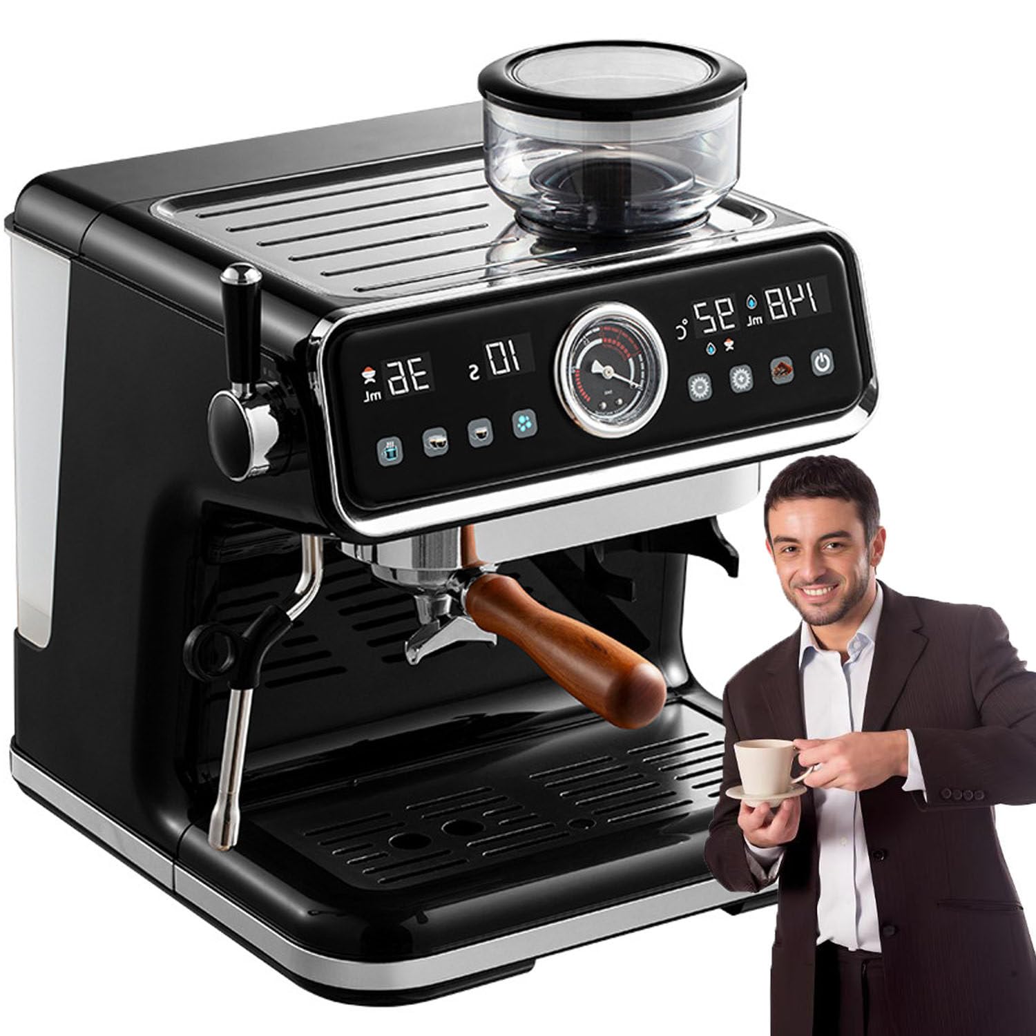 GTANND Coffee Machine With Grinder,Espresso Maker, For Cafes, Restaurants, Homes And Offices, 1-18 Grind Settings,One-Click Quick Cleaning, For Latte Macchiato, Cappuccino & Espresso
