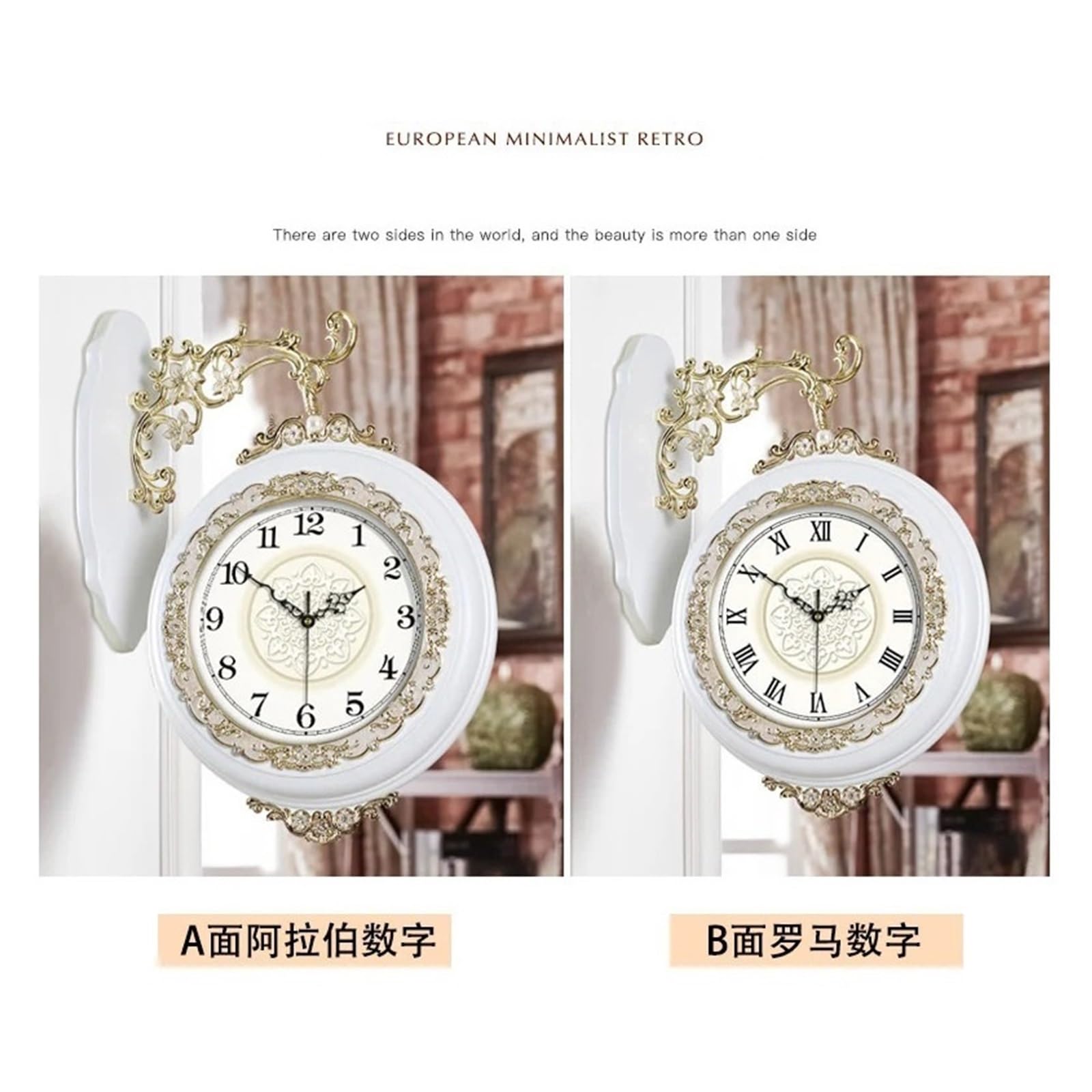 Orologio Da Parete Di Lusso Soggiorno Bifacciale Quarzo Nordico Elegante In Legno Disegni Reloj Pared Decorazione Display Nitido(Style 2)