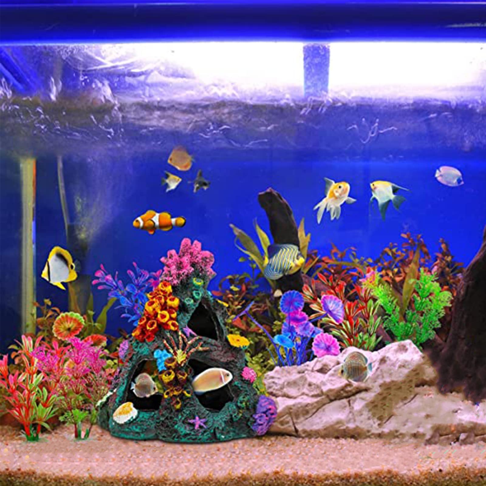 Artificiali Pietre sospese, Pietra di Corallo con Piante, Pesci Dacquario Ornamento per Acquari Fish Tank Landscape