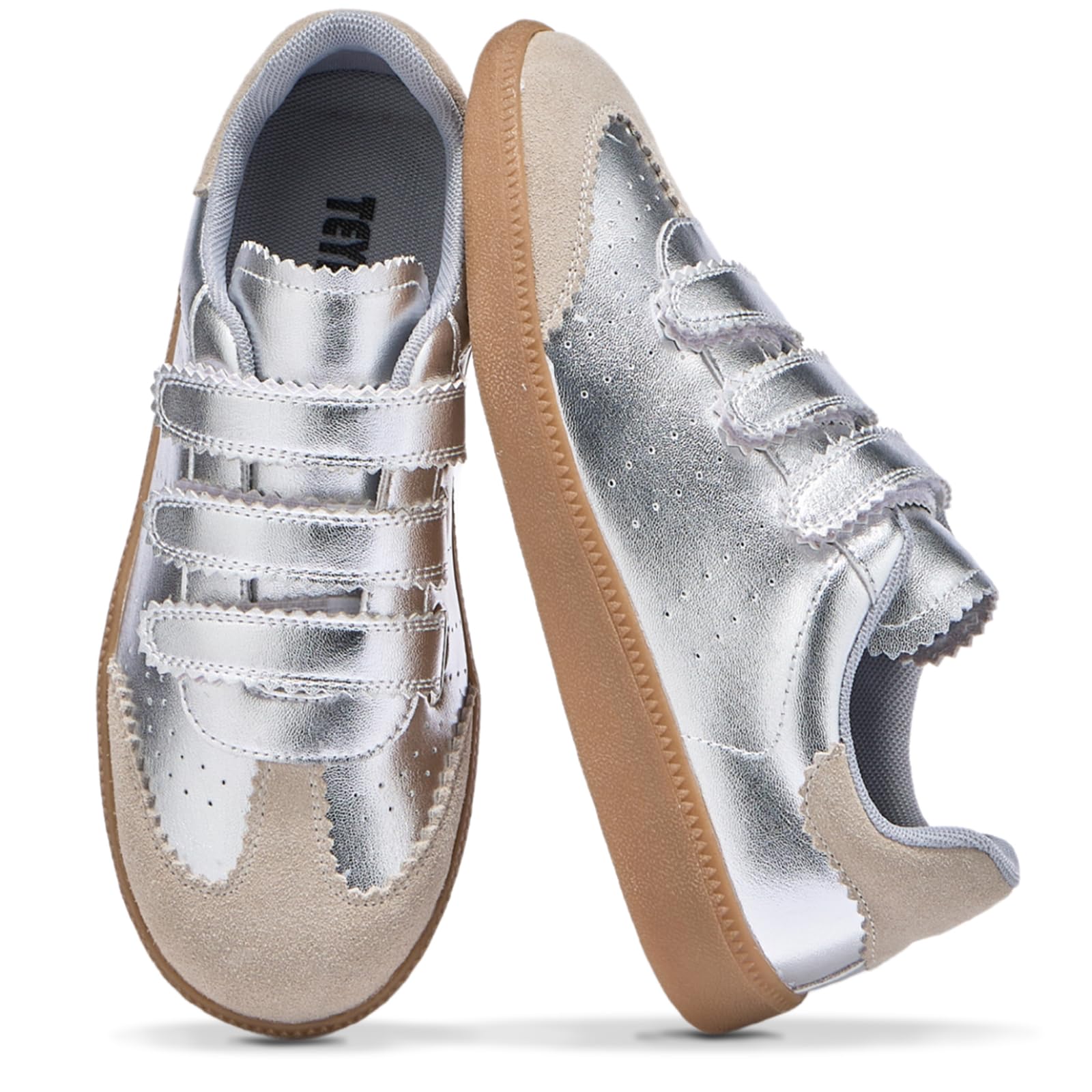 Teyiwow Sneakers for Women Lightweight Tennis Shoes Fashion Vegan Leather Hook & Loop Sneakers Non-Slip Walking Shoes