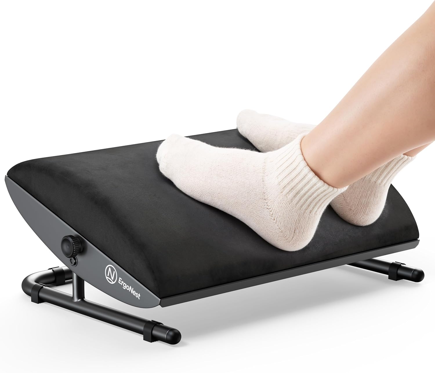 Under Desk Foot Rest – Adjustable Ergonomic Foot Rest with Steel Frame & Memory Foam Cushion, Soft Velour Finish for Superior Comfort, Designed to Improve Posture & Relieve Leg Pressure | ErgoNest™