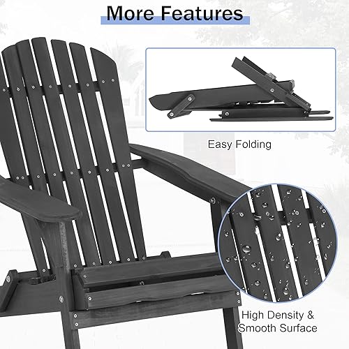 Miniatura 3 de Silla Adirondack resistente a la intemperie, fácil de montar y plegable, silla de exterior para jardín, patio, patio, capacidad de peso de 350