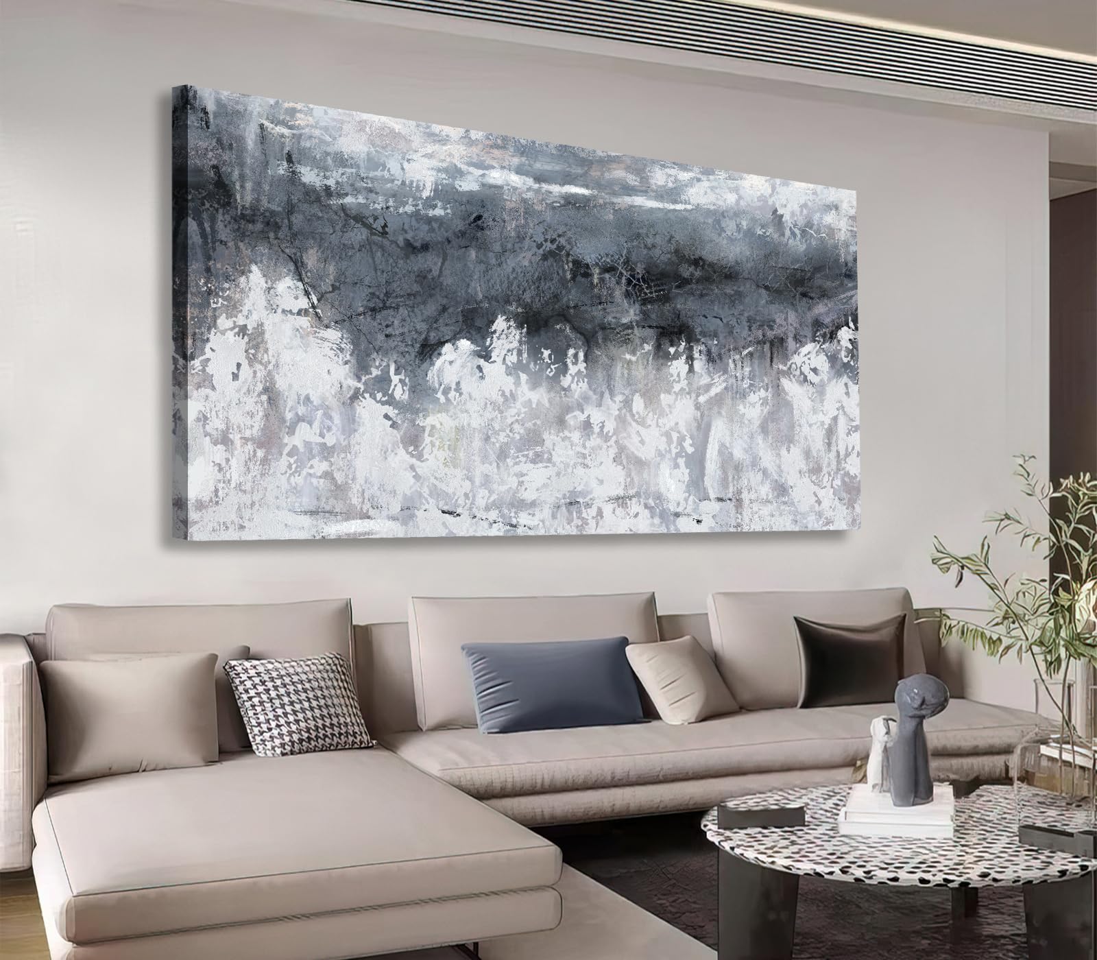 shoci large abstract wall art - white black canvas pictures aesthetic dark gray painting prints decor modern grey grunge artwork wall art for living room bedroom home office decoration 20" x 40"