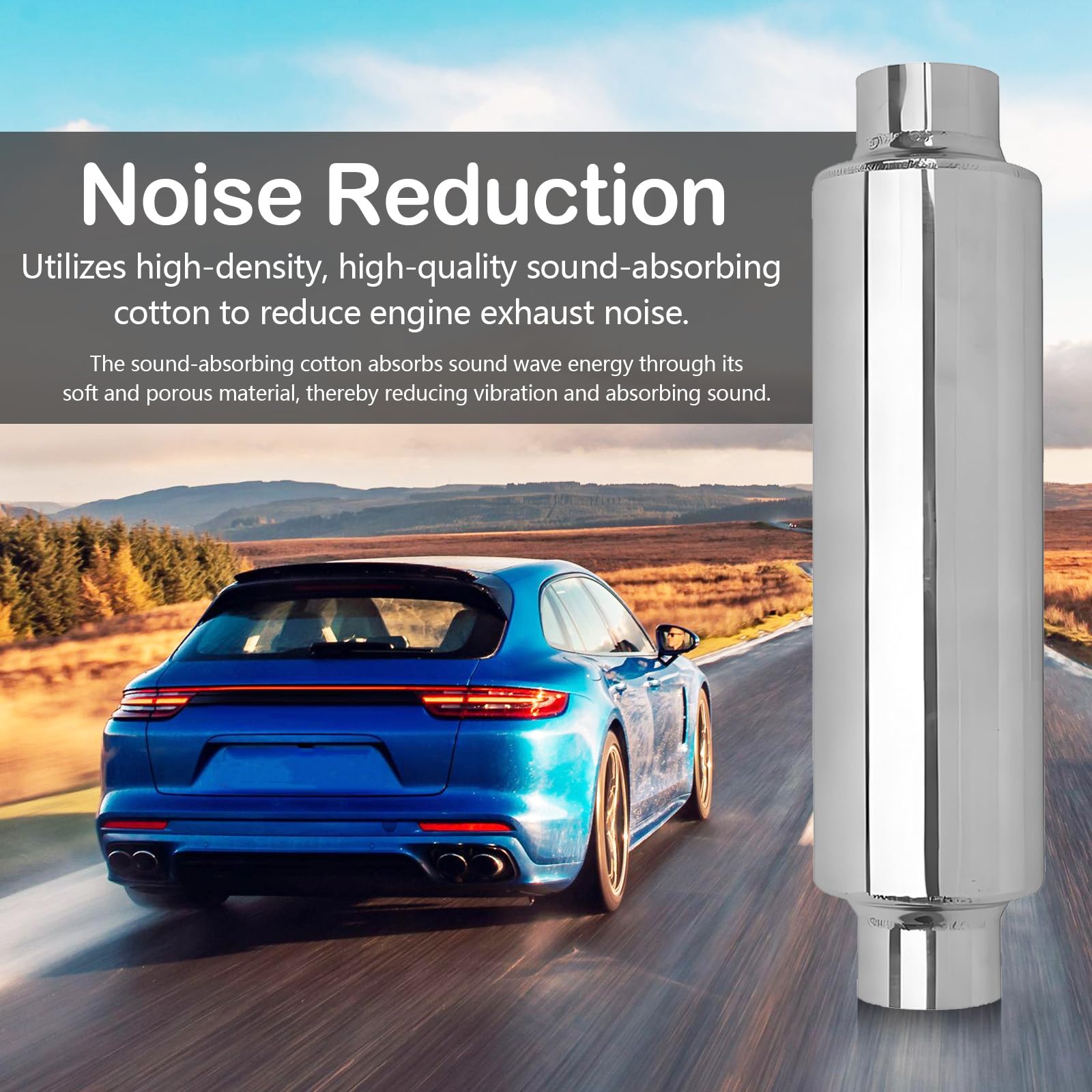 Silenziatore, Silenziatore Auto di Scarico in Acciaio Inox da 305 mm con Uscita Aria da 63 mm Terminale Scarico Auto Universale Terminali di Scarico Passante per Una Varietà di Veicoli