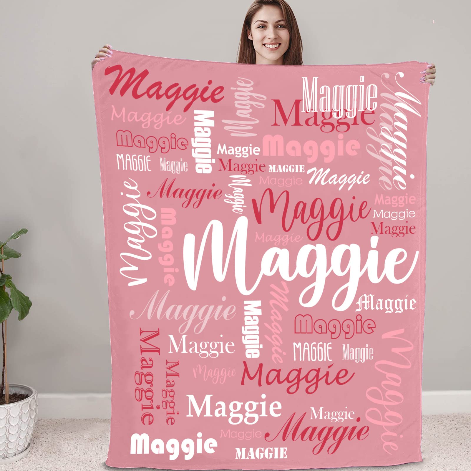 NIBESSER Manta Personalizada con Nombre y Texto Cálido Suave Manta Polar y Franela Cómodo Ideas Regalo para Familiares Amigos Niños para Cumpleaños Navidad Aniversario, Rosa, 100x130 cm