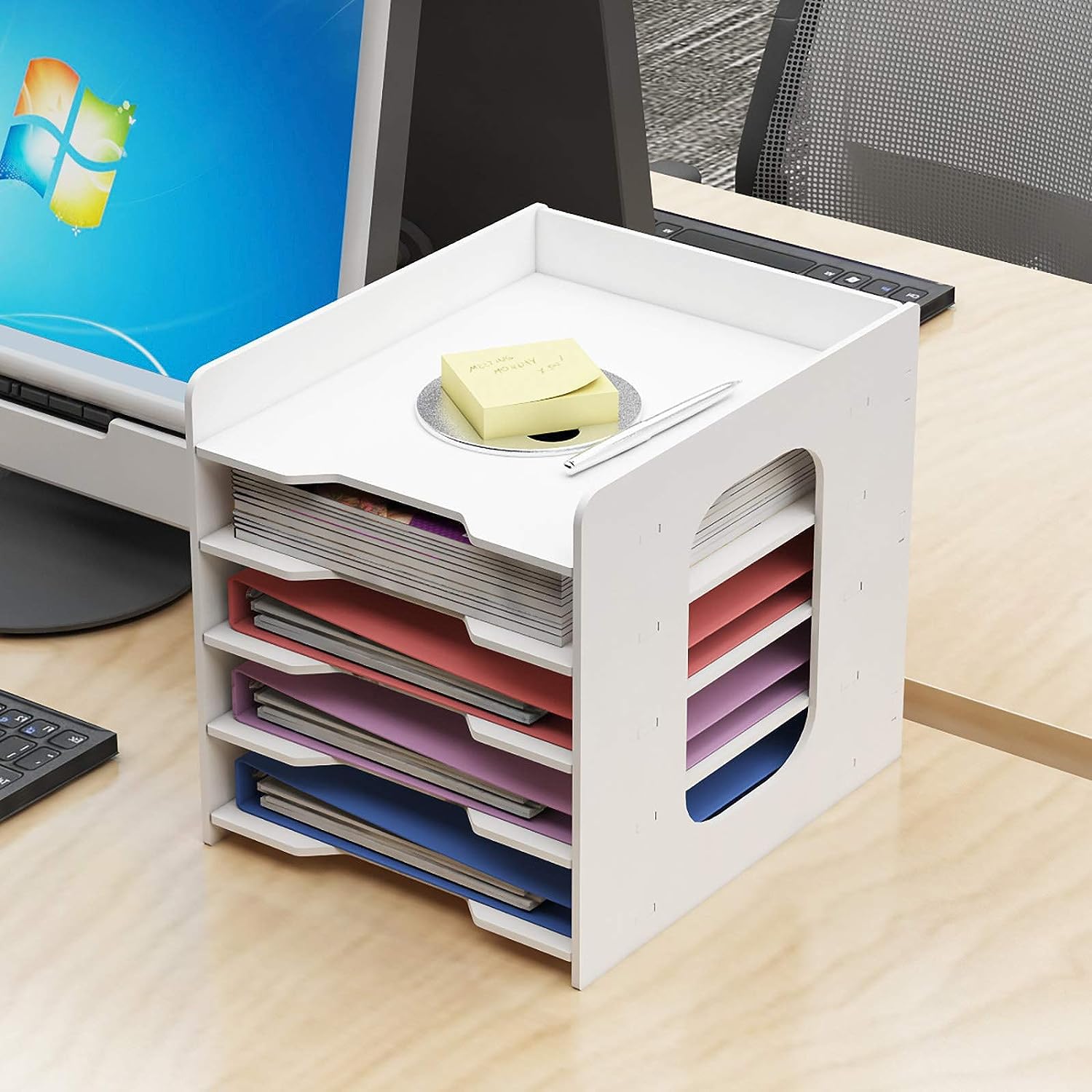 PUNCIA Archivador de Documentos A4 Soporte de papel 5 Bandejas PVC Escritorio Organizador de Archivos Bandeja de Papel Almacenamiento para Oficina Sala de Trabajo Escuela Oficina