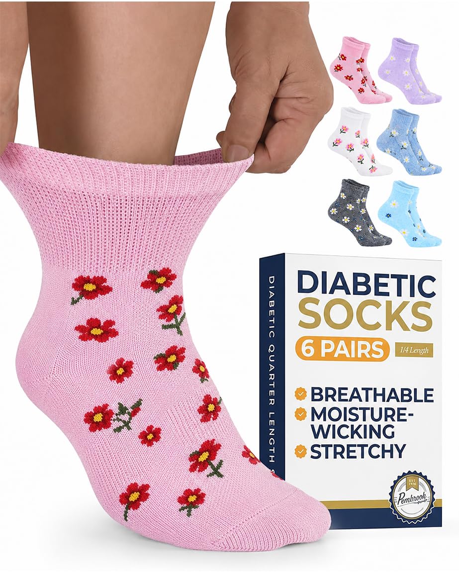 Pembrook® Ankle Diabetic Socks for Women &amp; Men, Non Binding Socks - 6 Pairs
