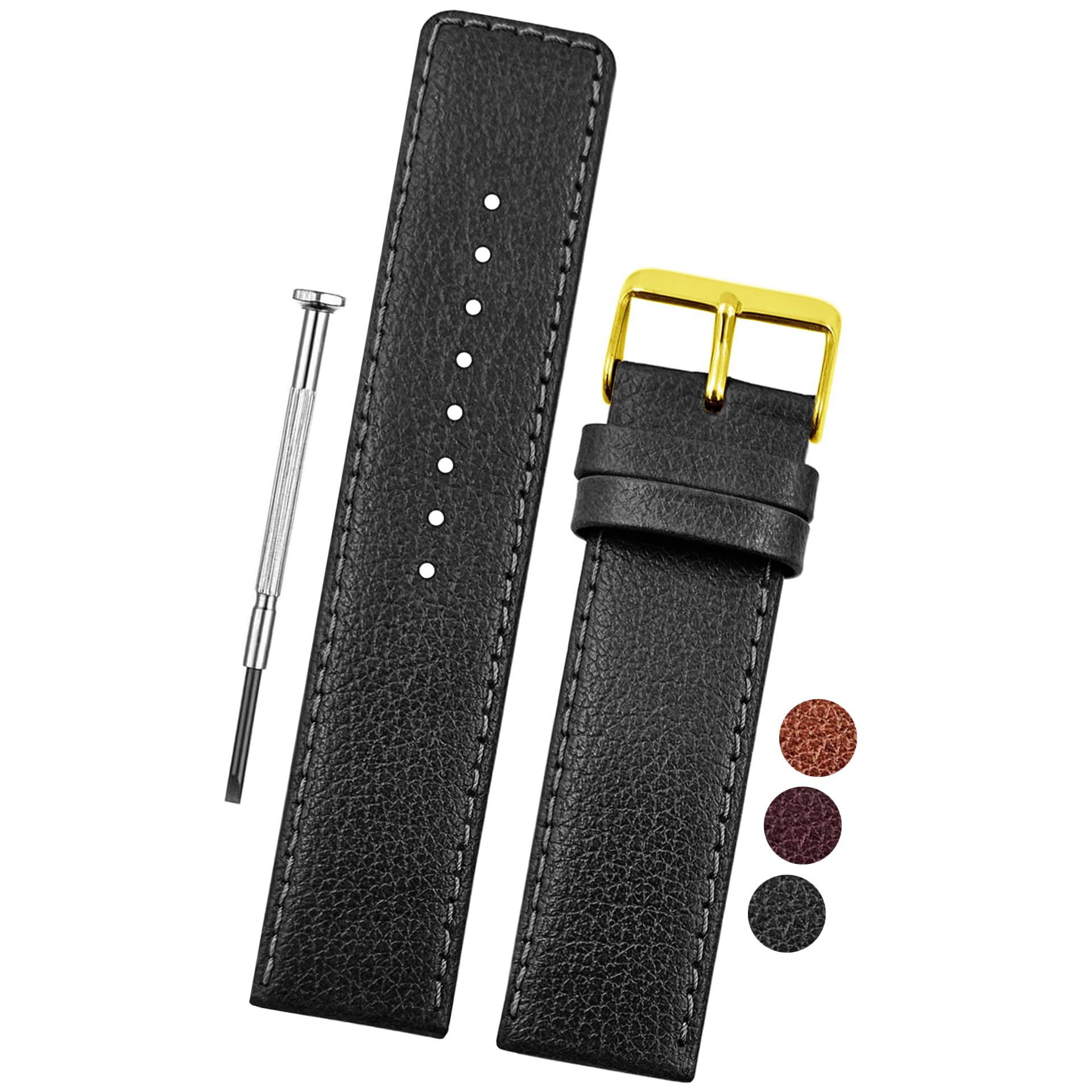 DBLACK ''ATOR'' Leather Watch Strap, Pebble Design Pattern, Thin Leather Watch Belt // For 18mm, 20mm, 22mm, 24mm, or 26mm Watch Band (Choose Your Size & Color)