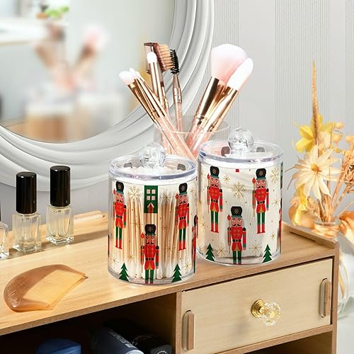 Miniatura 6 de SDMKA Paquete de 2 tarros de boticario para baño, cascanueces de Navidad, dispensador de plástico transparente con tapa para bolas de algodón,