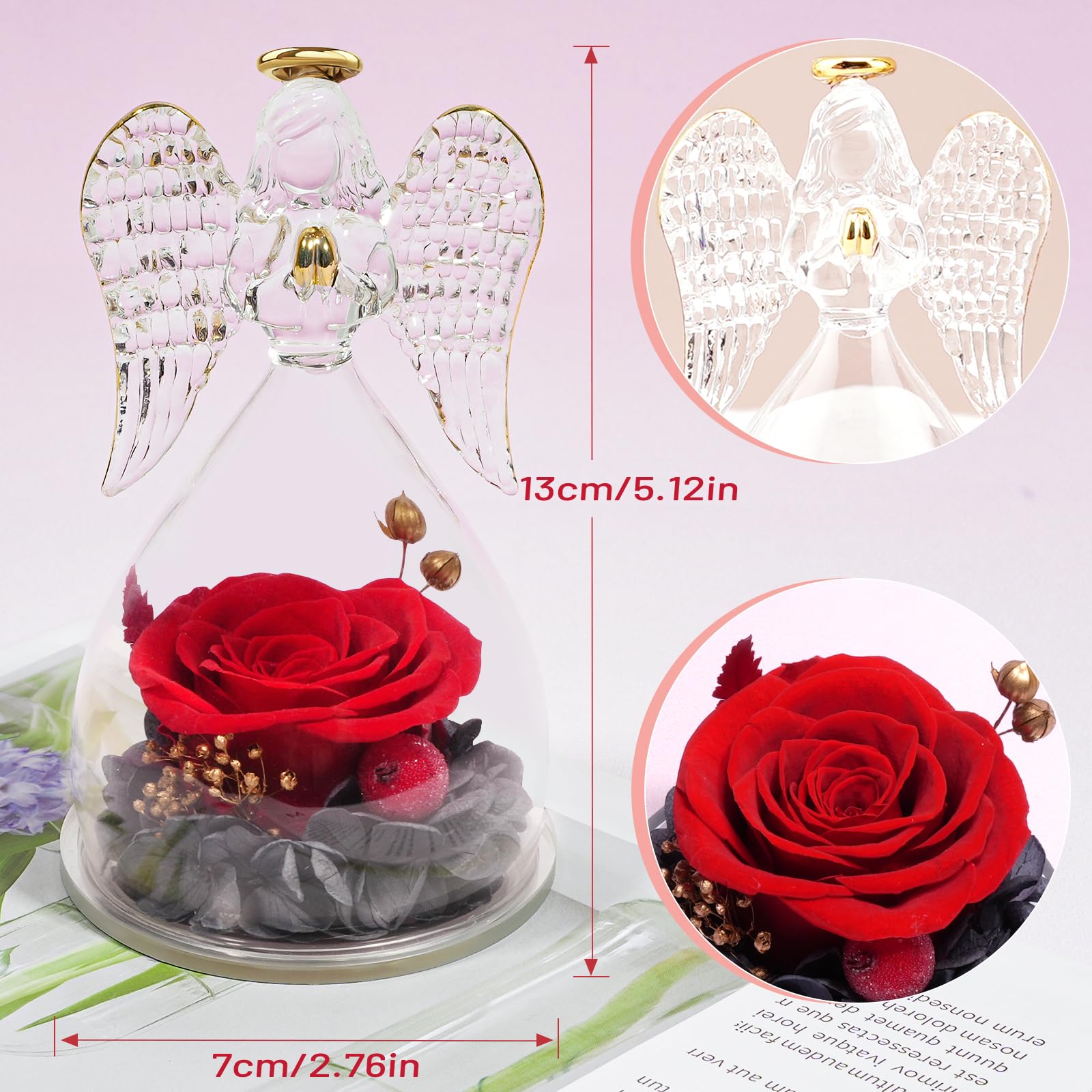 Miofula Rosa Eterna Regalos Originales para Mujer,Flores Preservadas Ángel Figura Regalo Cumpleaños Mujer Madre, Flor Eterna Regalo Aniversario Pareja, Regalo Novia Mama Abuela Navidad Dia De la Madre
