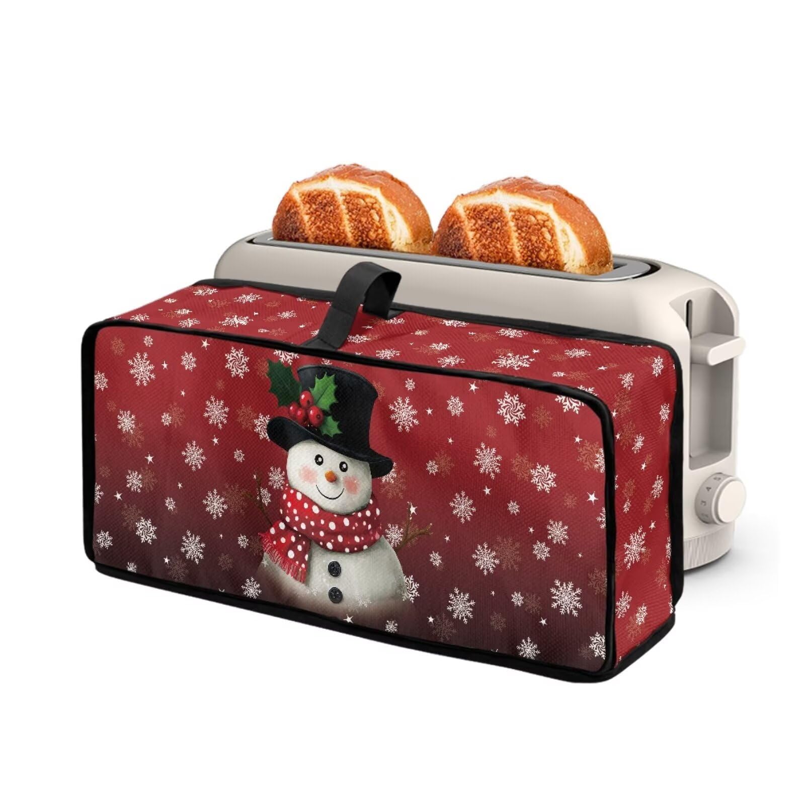Slim Toaster Dust Cover Compatible with 2 Slice Long Slot Toasters Bakeware Protector with Top Handle Dust Protection Christmas Cute Snowman Print