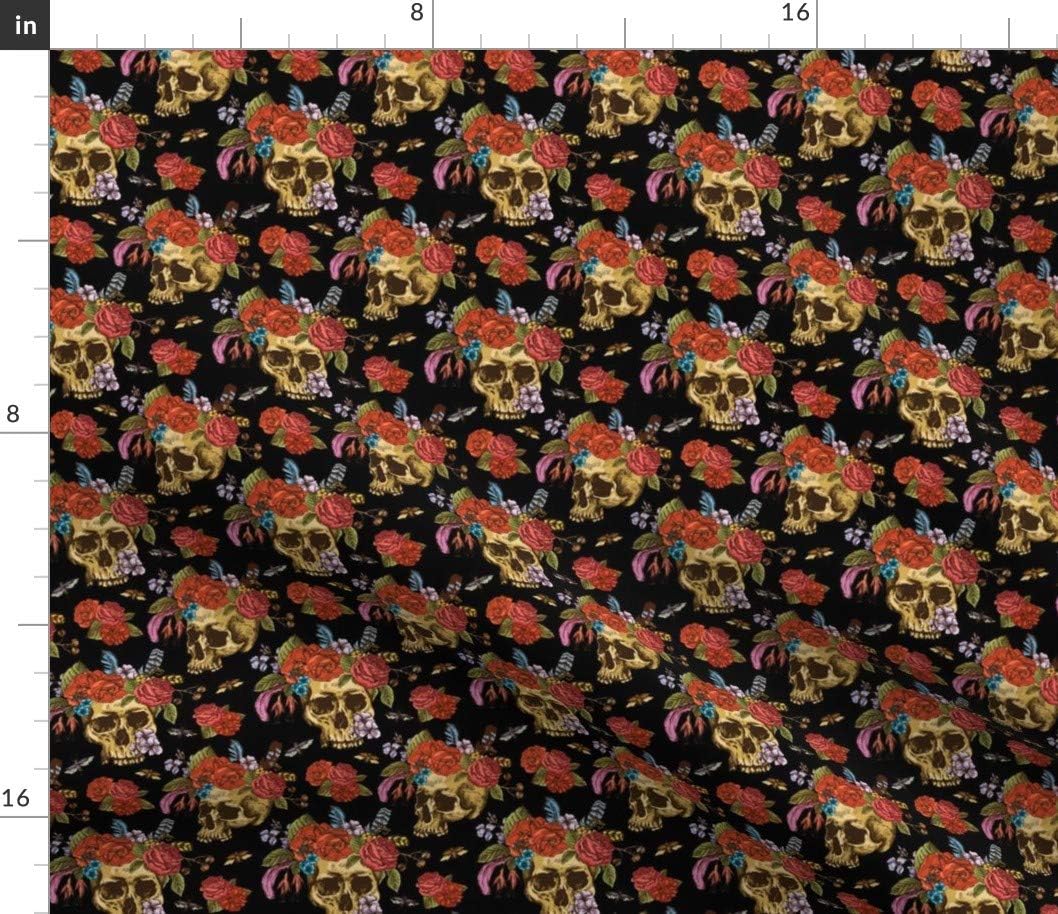 Spoonflower Fabric - Skulls Flowers Roses Moths De Day Dead Printed on Petal Signature Cotton Fabric by The Yard - Sewing Quilting Apparel Crafts Decor
