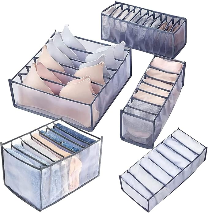 5 Pcs Wardrobe Clothes Organizer 7 Grids Drawer Organizer Clothes