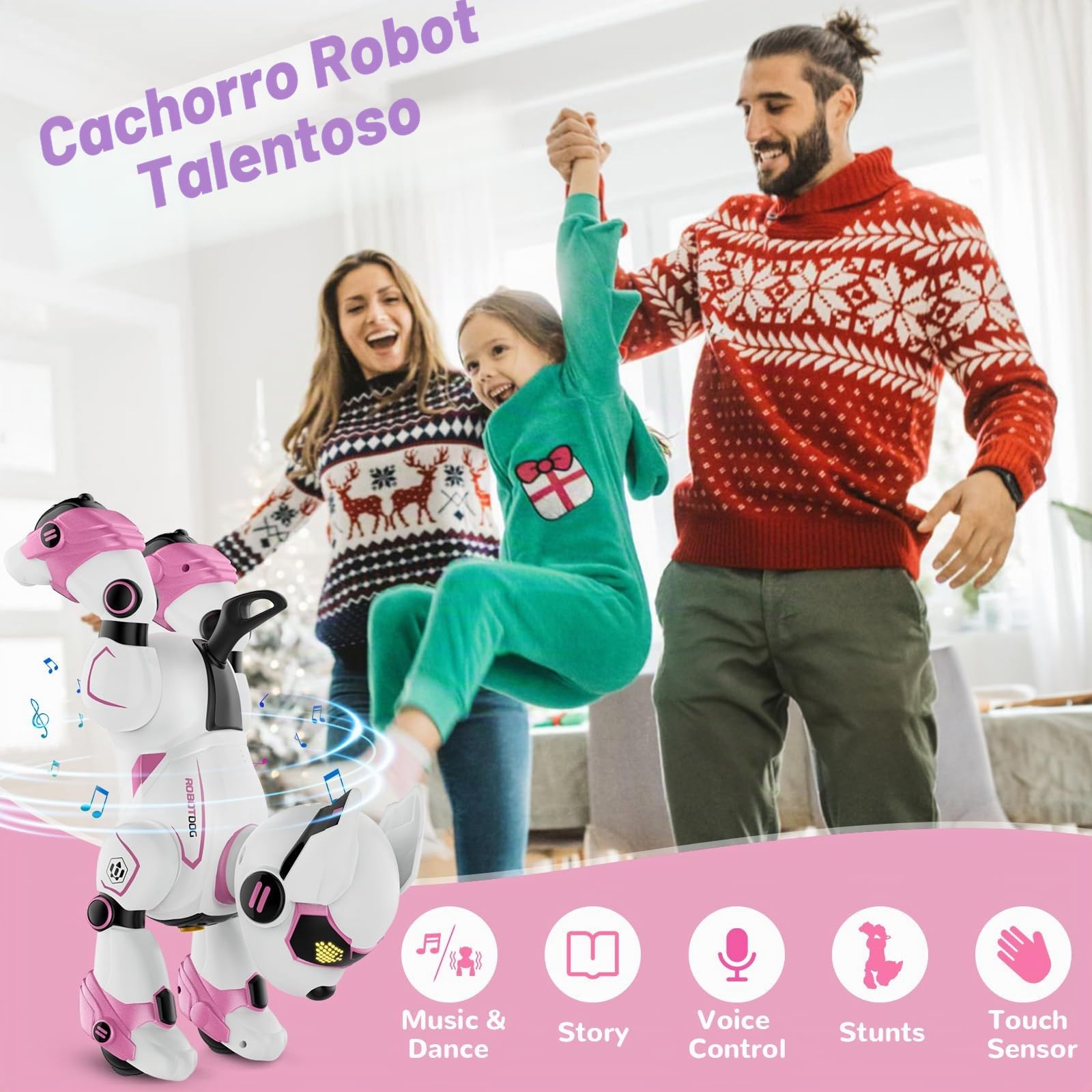 PRANITE Perro Robot para Niños, Perro Robot Programable e Interactivo, Juguete Teledirigido Recargable con Control por Voz y Gestos, Música y Baile, Regalo Ideal para Niños y Niñas