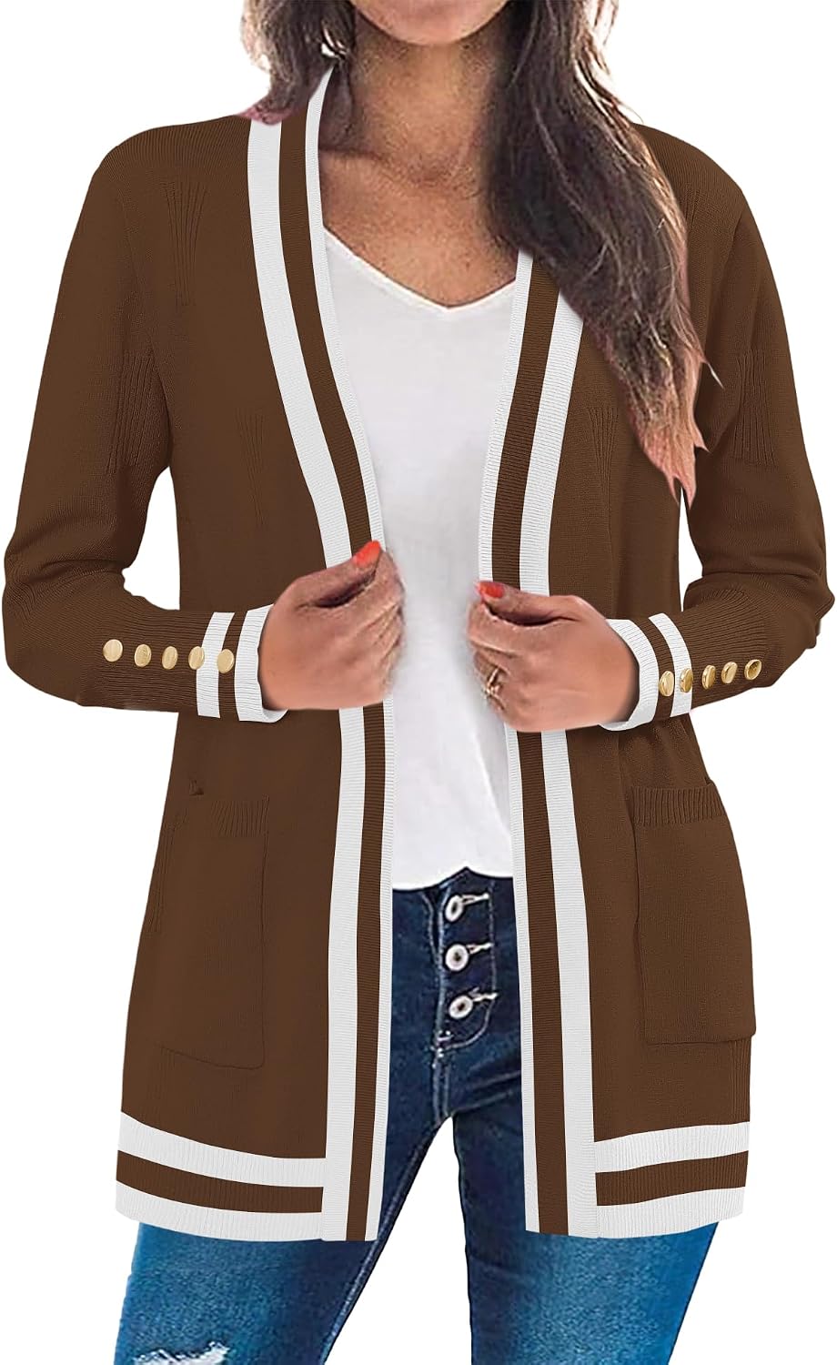 LOMON Cardigan Sweaters for Women Lightweight Long Sleeve Open Front Knit Cardigan with Pockets