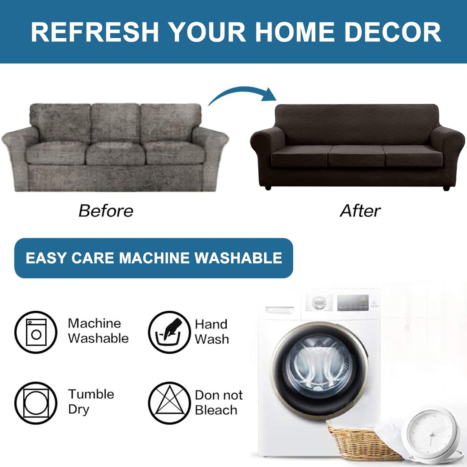 Latest 3-Piece Sofa Cover, Suitable for 3 Extra Large Cushion, and 3 Oversized Cushion Covers, Pet Furniture Protection Cover (Chocolate 72 "-88"), 2 Cushions