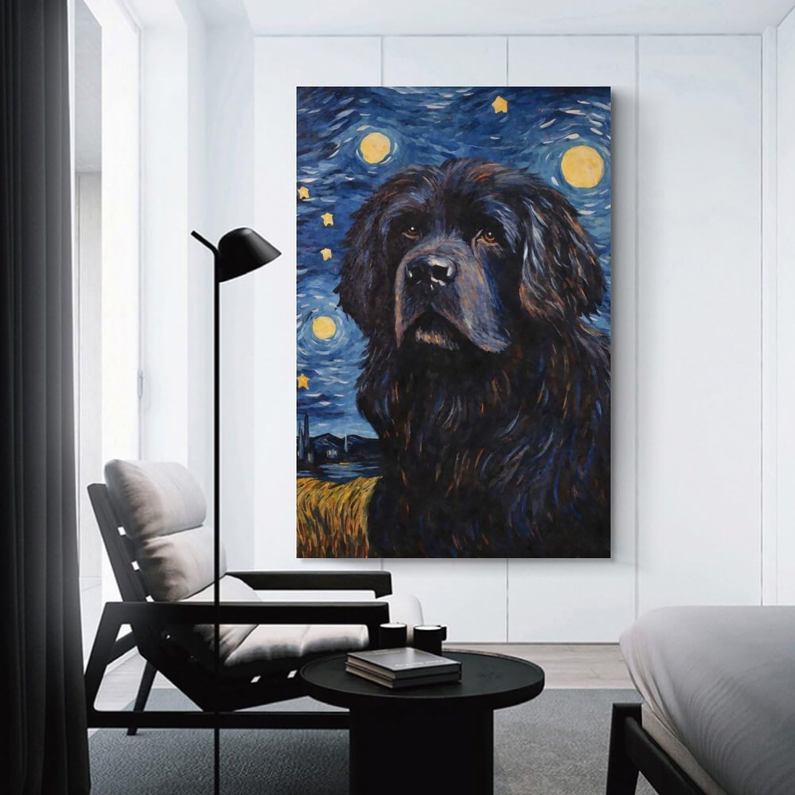 Junmoney Unframe-Style-13 Newfoundland Dog Starry Wall Picture Print, 24X36inch(60X90cm), For Lounge, Study, Hallway Or Flat Walls, Canvas Wall Art That Fits Changing Layouts