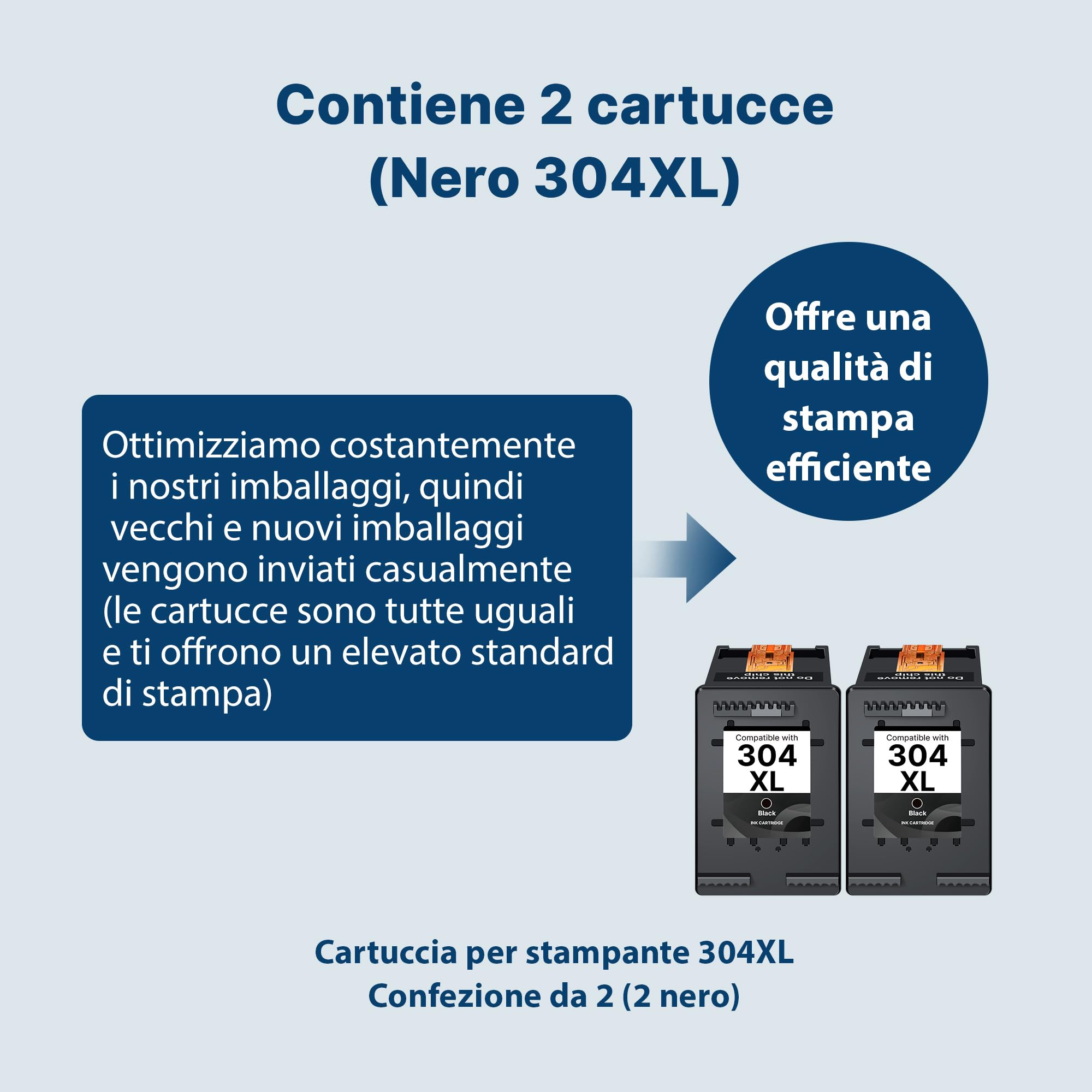 304XL Nero Sostituzione per Cartucce HP 304 304XL Nero per DeskJet 3760 3762 2630 3750 3735 3700 3720 Envy 5010 5030 5032 5020 (2 Nero, Alta capacità)