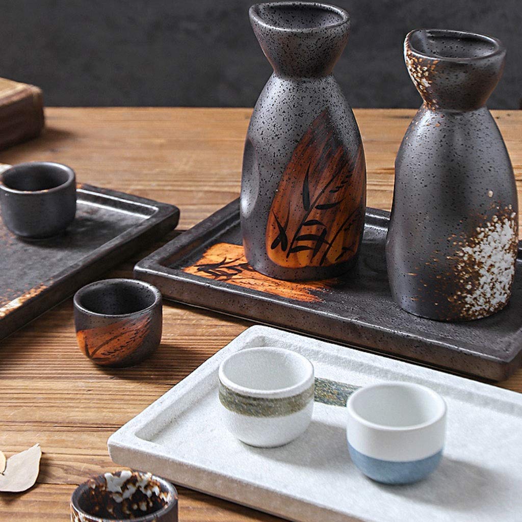 Service à Saké 3 pièces Ensemble / 5 pièces Ensemble de sake rétro tasse Japonais Séke Japonais Création de céramique Coupe Coupe froide / chaude / Thé / Sake Coupe Japonaise SE savoir-part Stockage d
