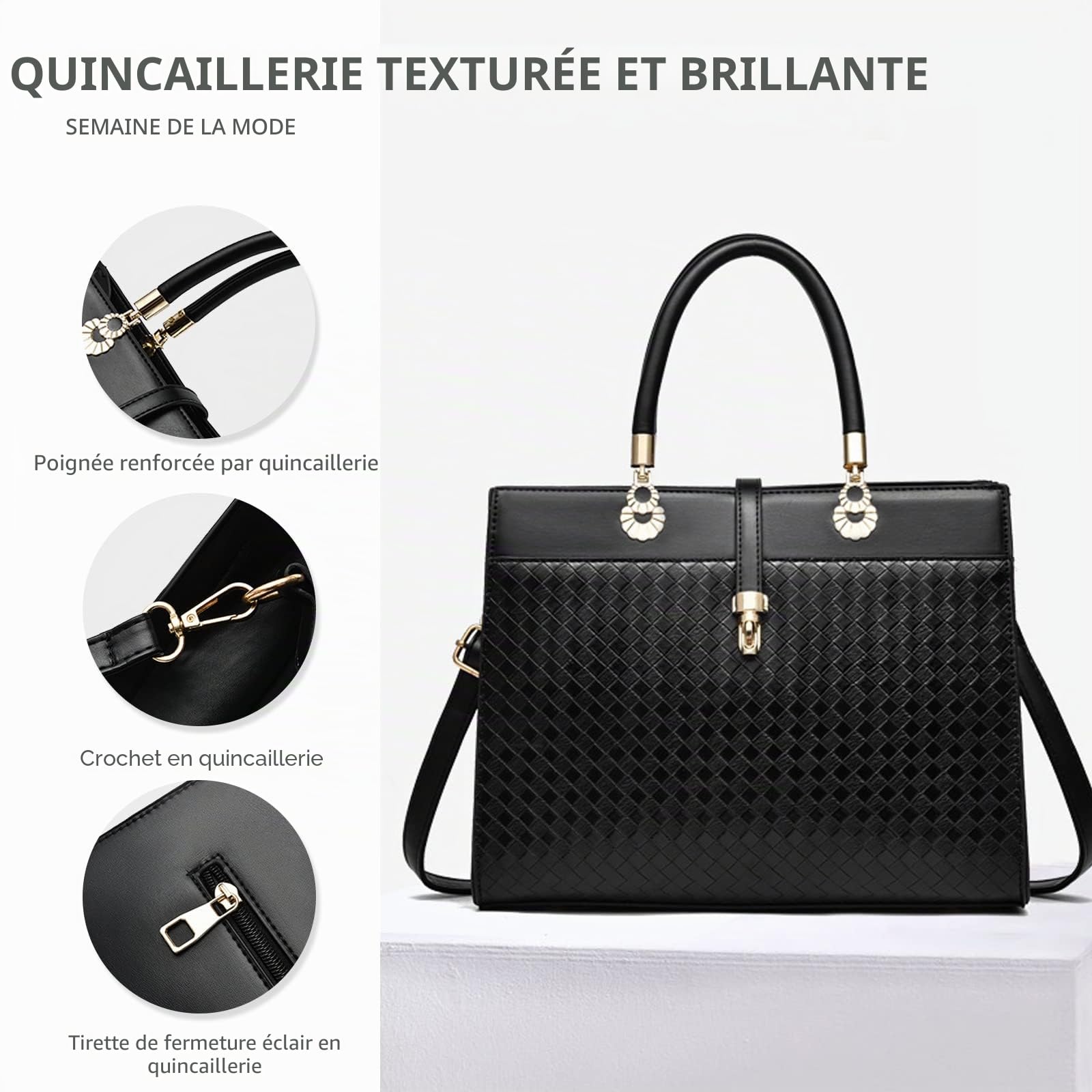 NICOLE & DORIS Sac à Main Femme Mode Sac Fourre Tout Compartiments Multiples Sac à Bandoulière Cuir PU Sac Epaule Chic et Elégant Sac Besace pour Ville Travail Business