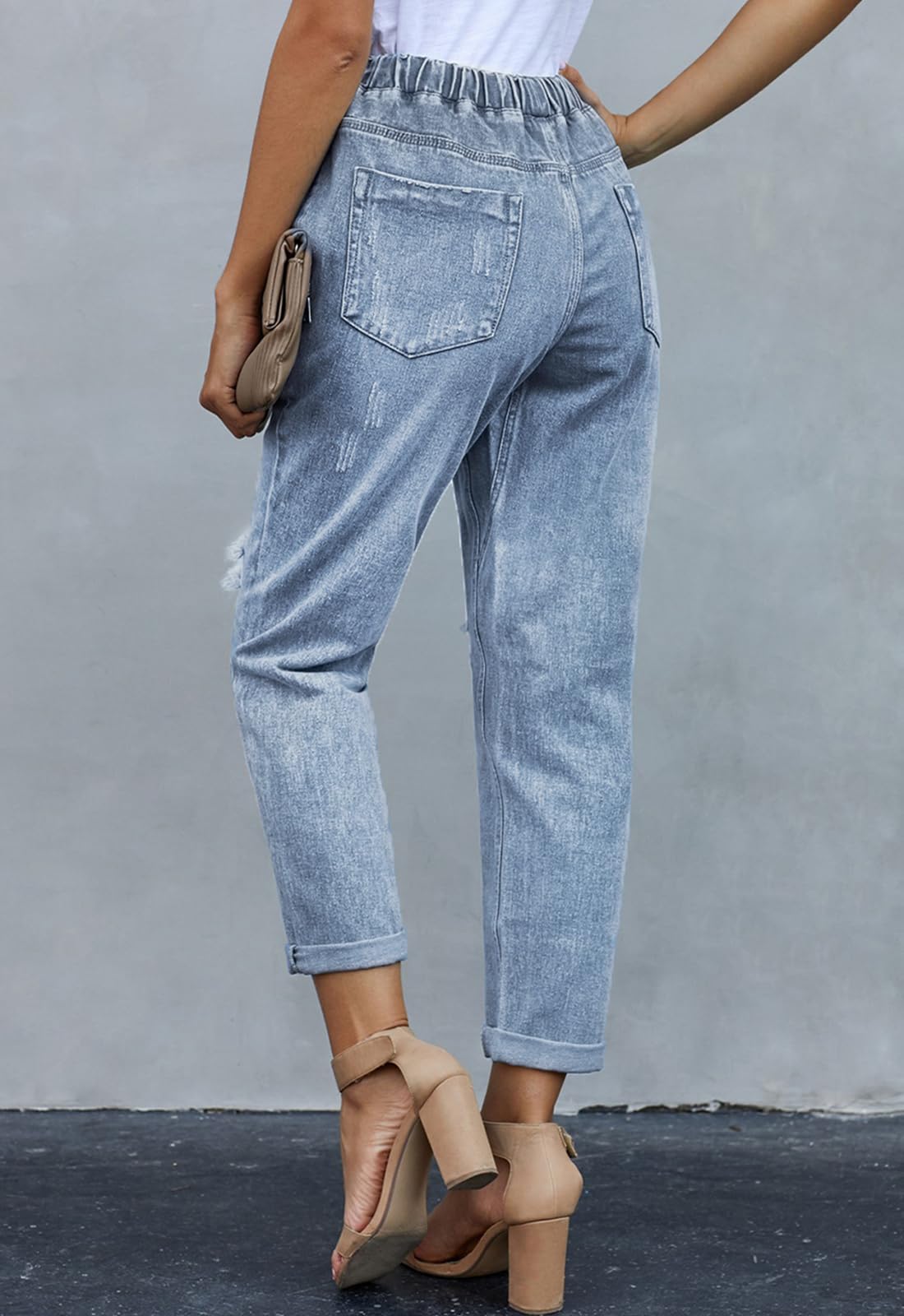 Alaster Queen Leggeri Pantaloni Casual Larghi da Donna Jeans Stretch Strappati Blu Cielo M