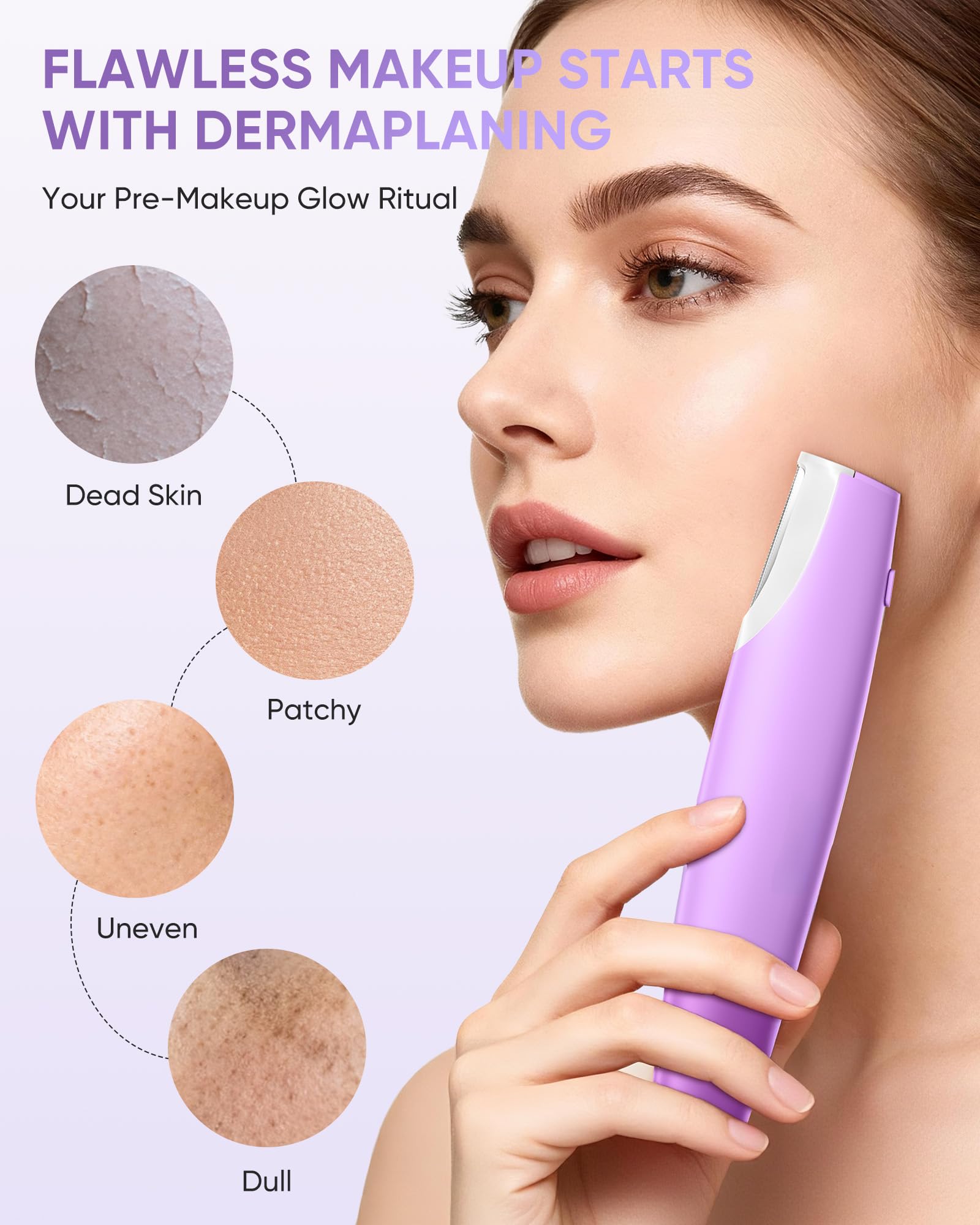 Sonic Dermaplaning Tool with LED Light, 8 Blades and 3 Speeds