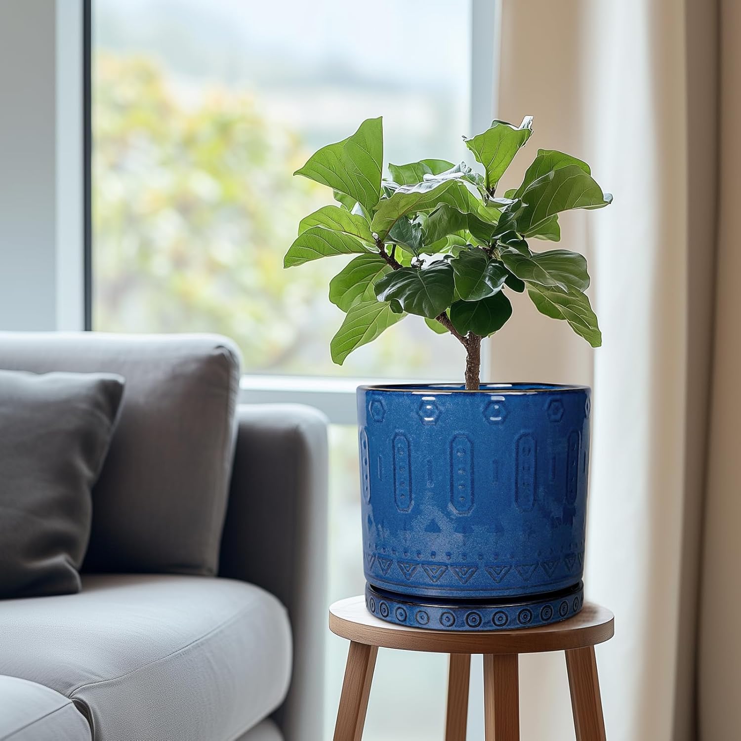 Plant Water Catcher Tray - Ceramic Plant Saucer for Outdoors 7.5 Inch Plant Pot Saucer Plant Drip Tray for Potted Plants Drainage Decorative Round Flower Pot Saucer Blue - Image 2