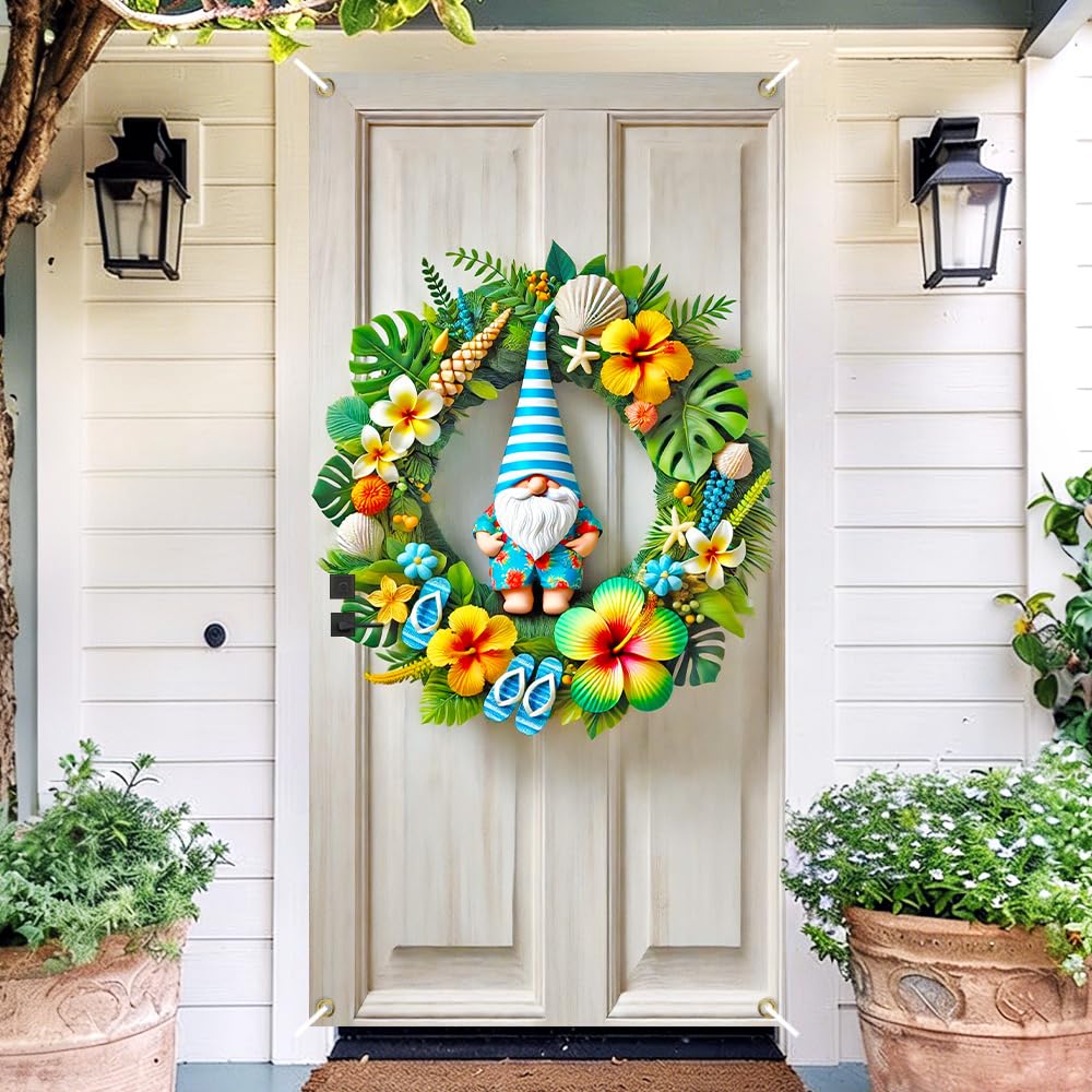 Summer Tropical Gnome Door Cover 35x71in Hawaiian Beach