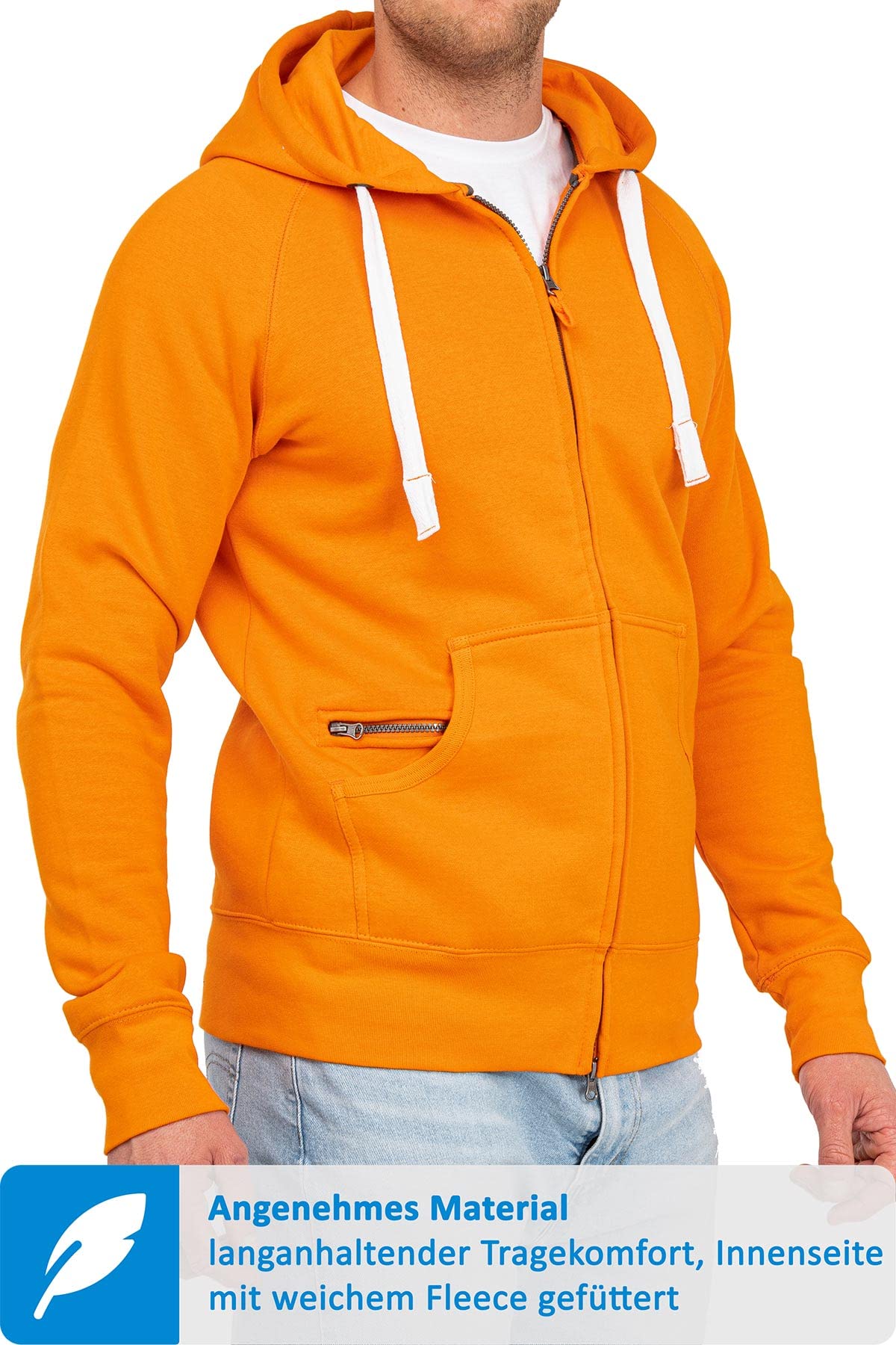 Happy Clothing Herren Sweatjacke mit Kapuze - warme Zip Hoodie Jacke aus Baumwollmischung - weiches Fleece innen, Regular Fit, 300 g/m², Zwei Fronttaschen, mit Reißverschlussfach - Größen S-5XL