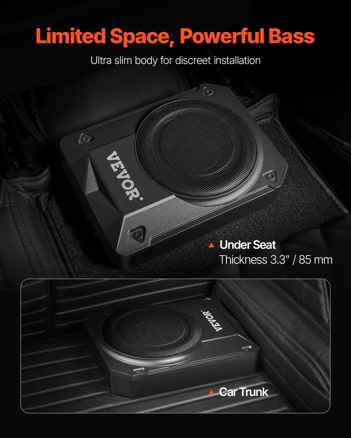 VEVOR Subwoofer 400 W 254 mm sottile con amplificatore integrato ingresso alto/basso controllo volume per camion SUV