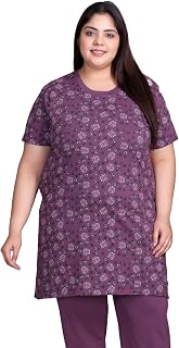 RYSH Womens Plus Size Cotton Round Neck All Over Print Long Sleeves Side Pocket Casual Comfortable Relax Fit Longline T-Shirt Price In India