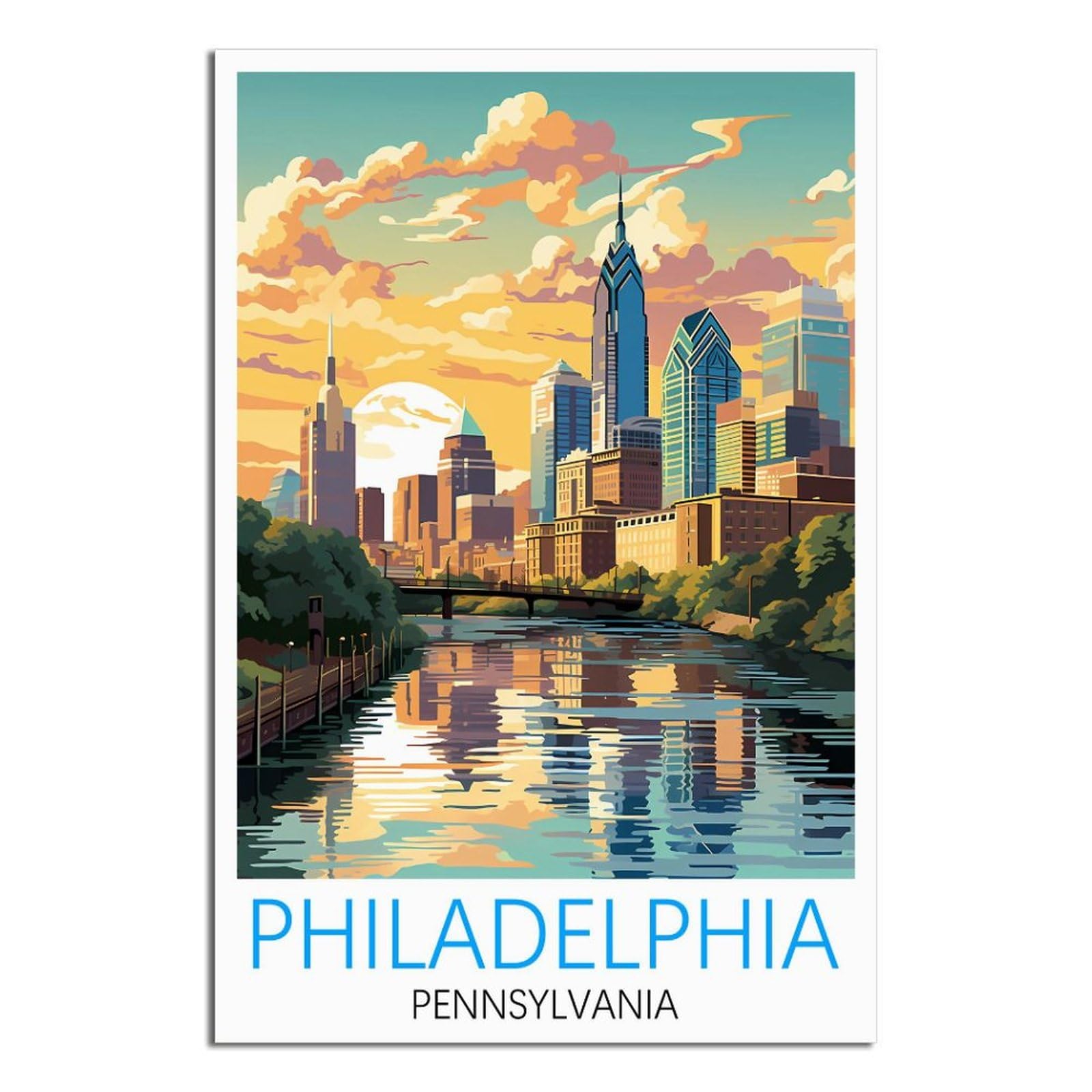 EZMLFA DIY Diamond Painting,Philadelphia Pennsylvania 5D Landscape Diamond Painting Kits for Adult, Gem Art Crystal Art Kits for Adults, for Home Wall 30x40cm