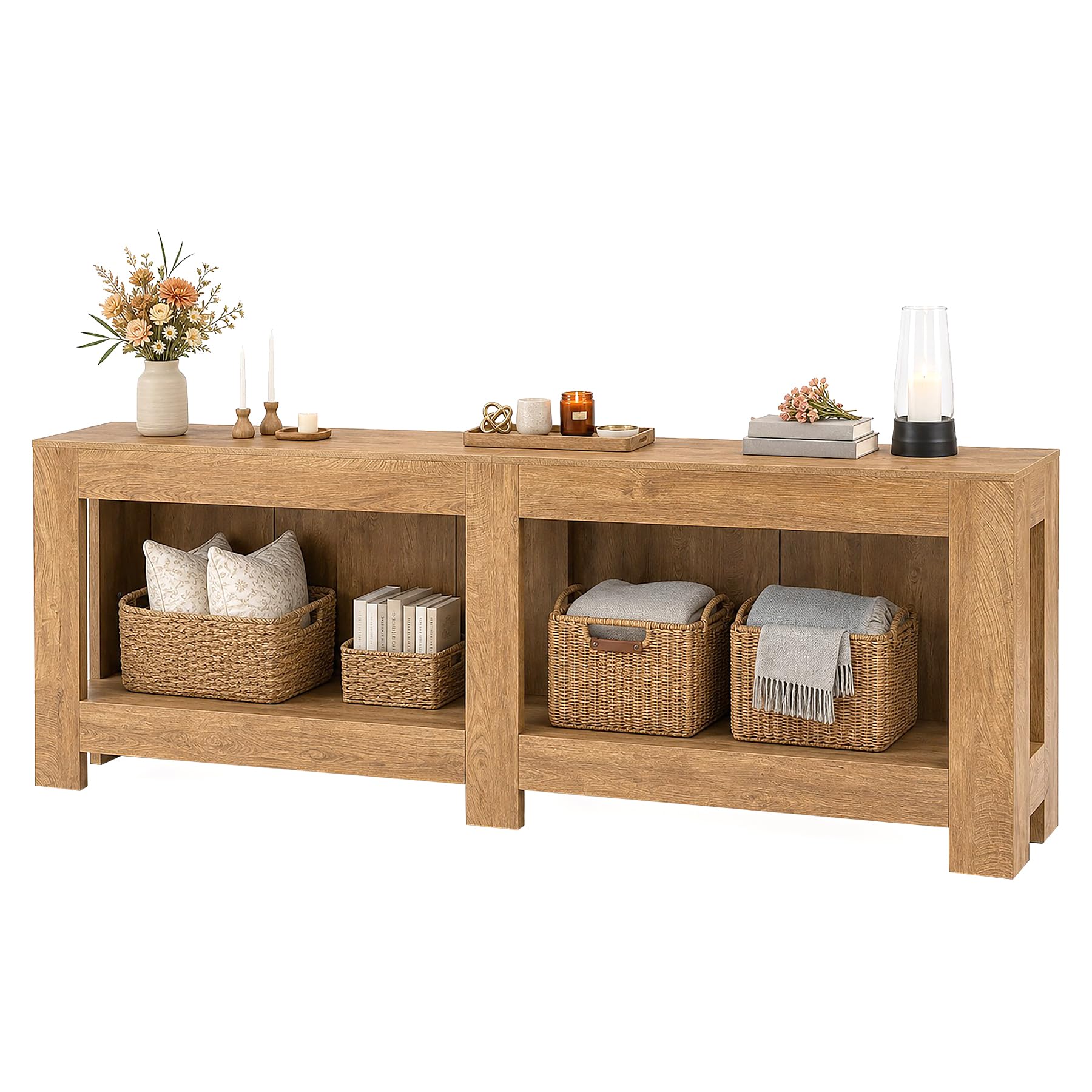 Tribesigns Konsolentisch mit Stauraum 200cm, Landhaus-Stil, Flur Wohnzimmer | Holz, einfache Montage, platzsparend, für hinter Sofa oder Flur, 200 cm breit, Stauraum, rustikales Braun