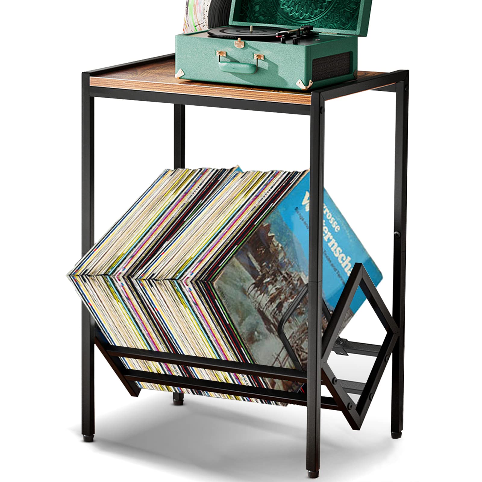 BOEASTER Record Player Stand with Vinyl Storage, Turntable Stand with Record Storage Up to 80 Albums, Record Player Table Shelf for Living Room Bedroom Office