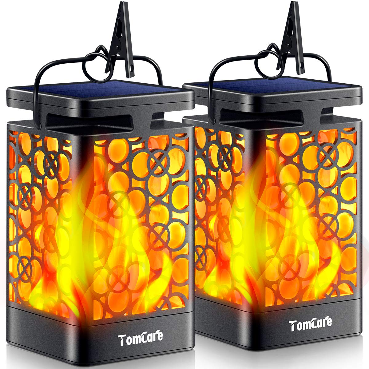 TomCare Solar Lanterns Outdoor Upgraded Flickering Flame Waterproof Hanging Lanterns Decorative Solar Powered LED Christmas Lights for Patio Deck Yard, 2 Pack