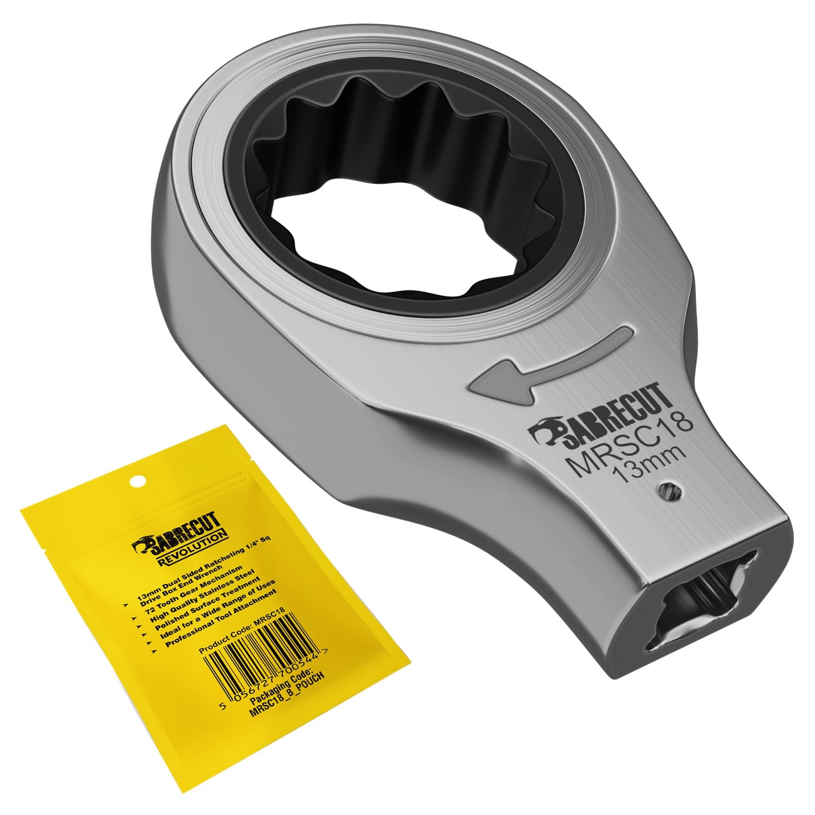 SabreCut 1 x MRSC18 13mm Dual Sided Ratcheting Wrench 1/4" Square Drive 72 Tooth Precision Gear 62Nm High Torque Ratchet Professional Stainless Steel Compact Tool Attachment